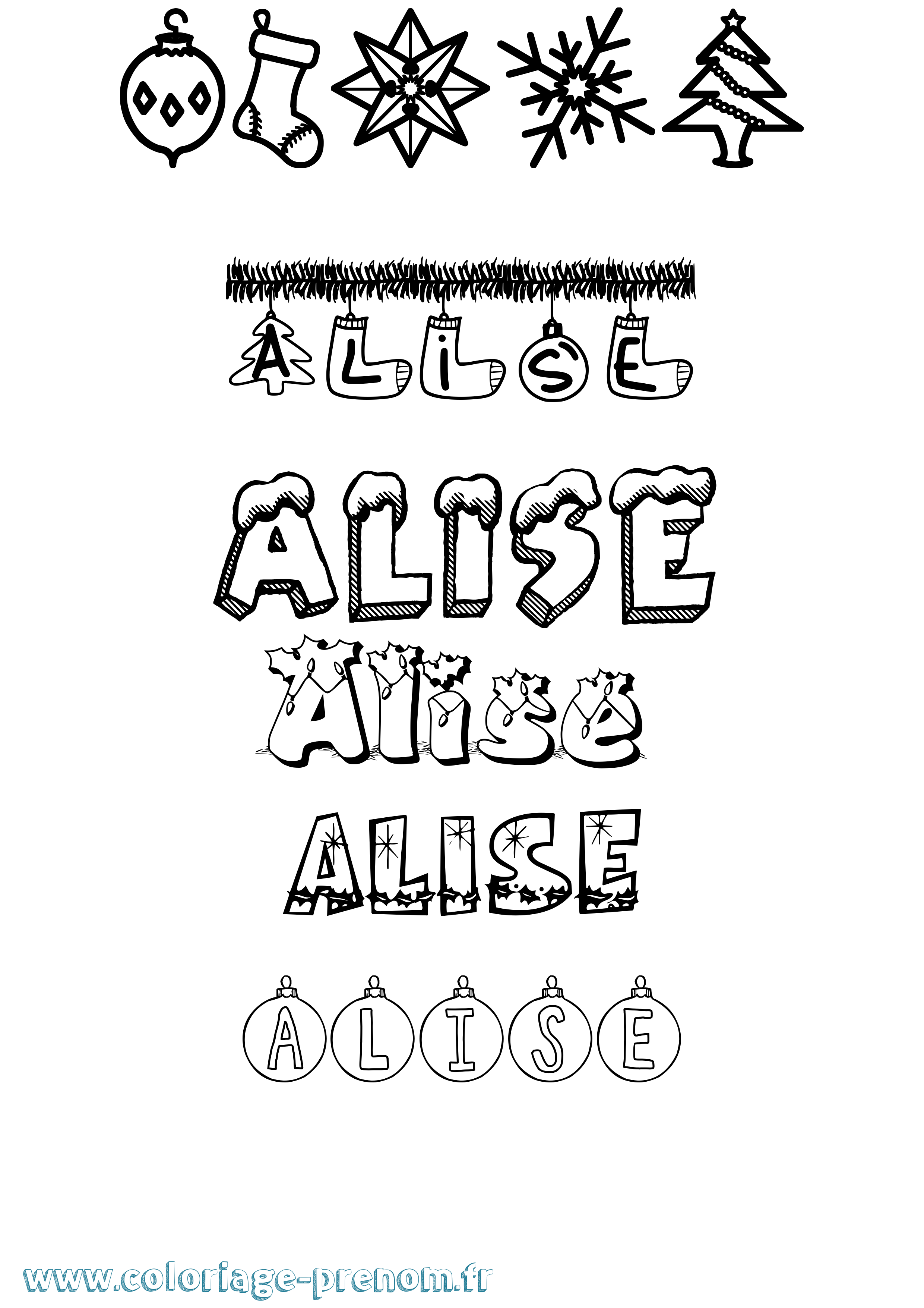 Coloriage prénom Alise Noël