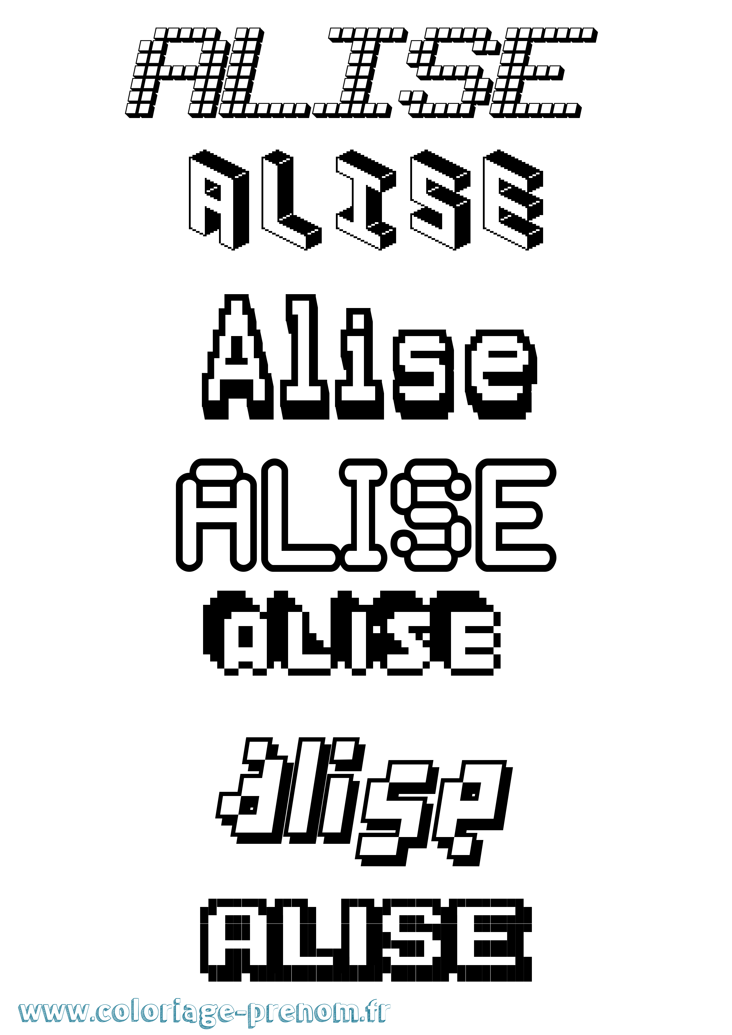 Coloriage prénom Alise Pixel