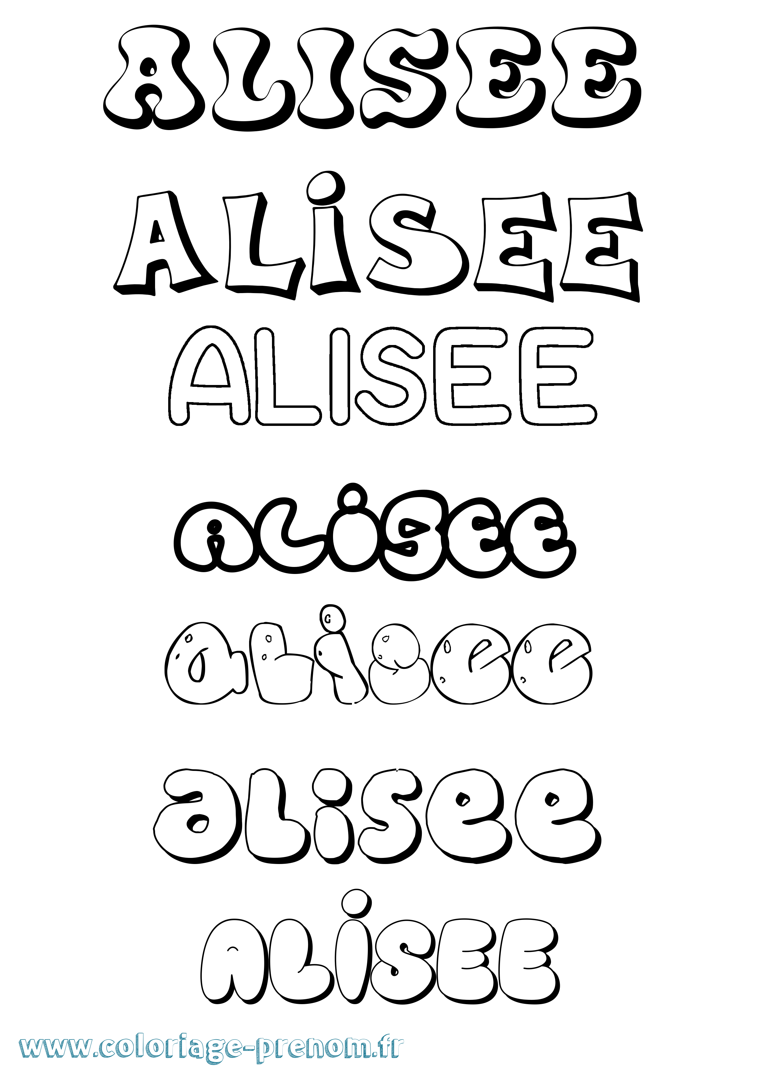 Coloriage prénom Alisee Bubble