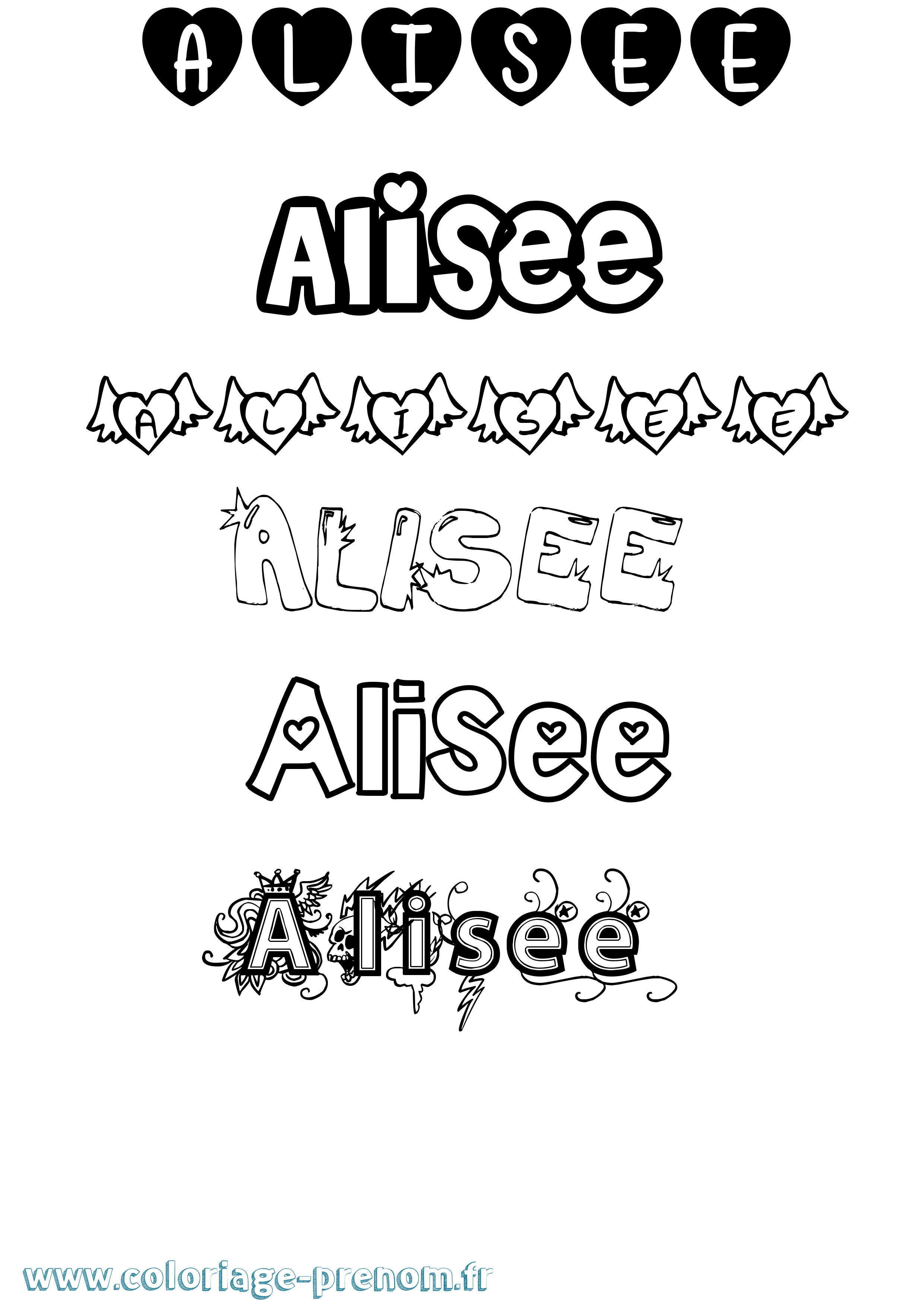 Coloriage prénom Alisee Girly