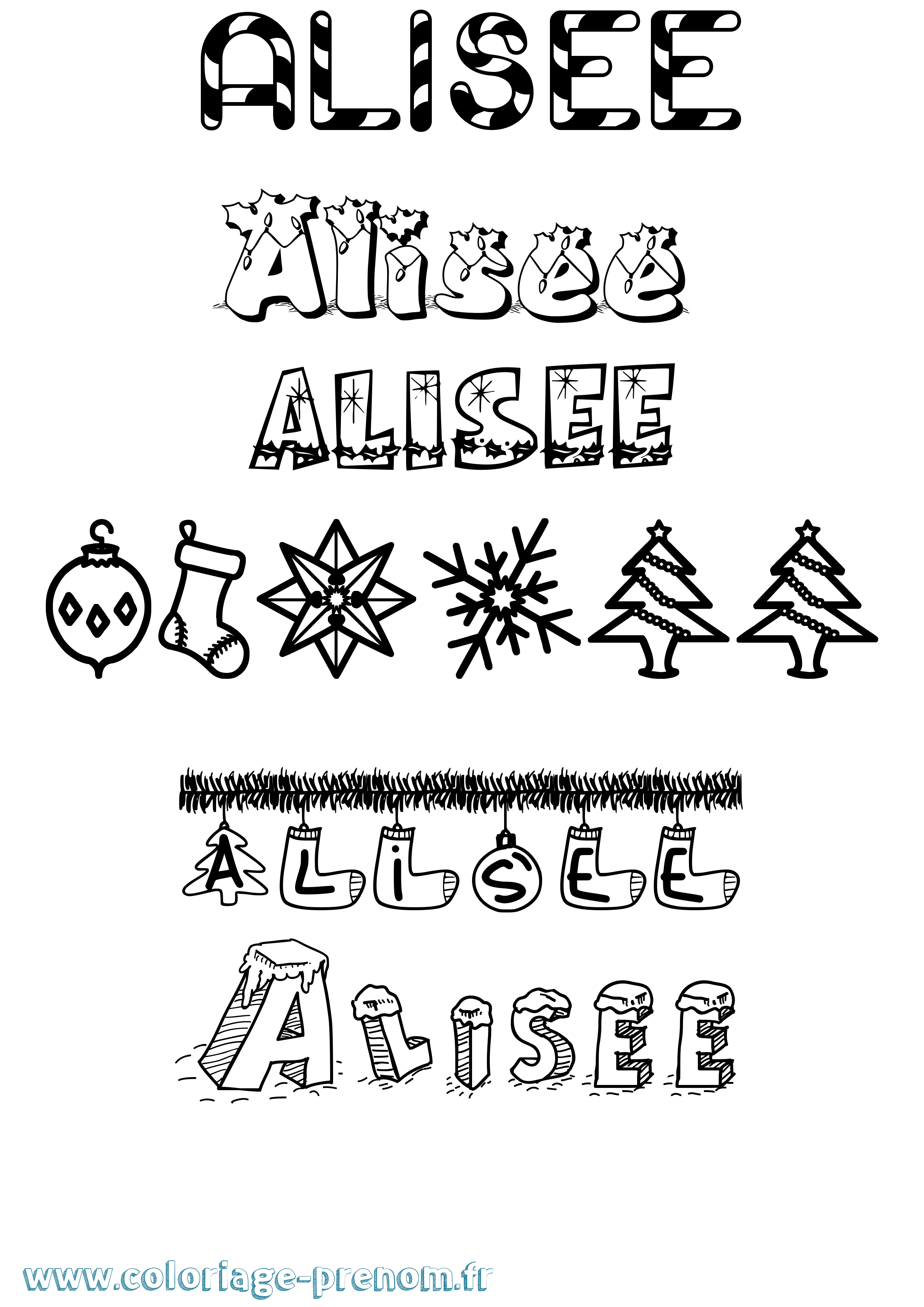 Coloriage prénom Alisee Noël