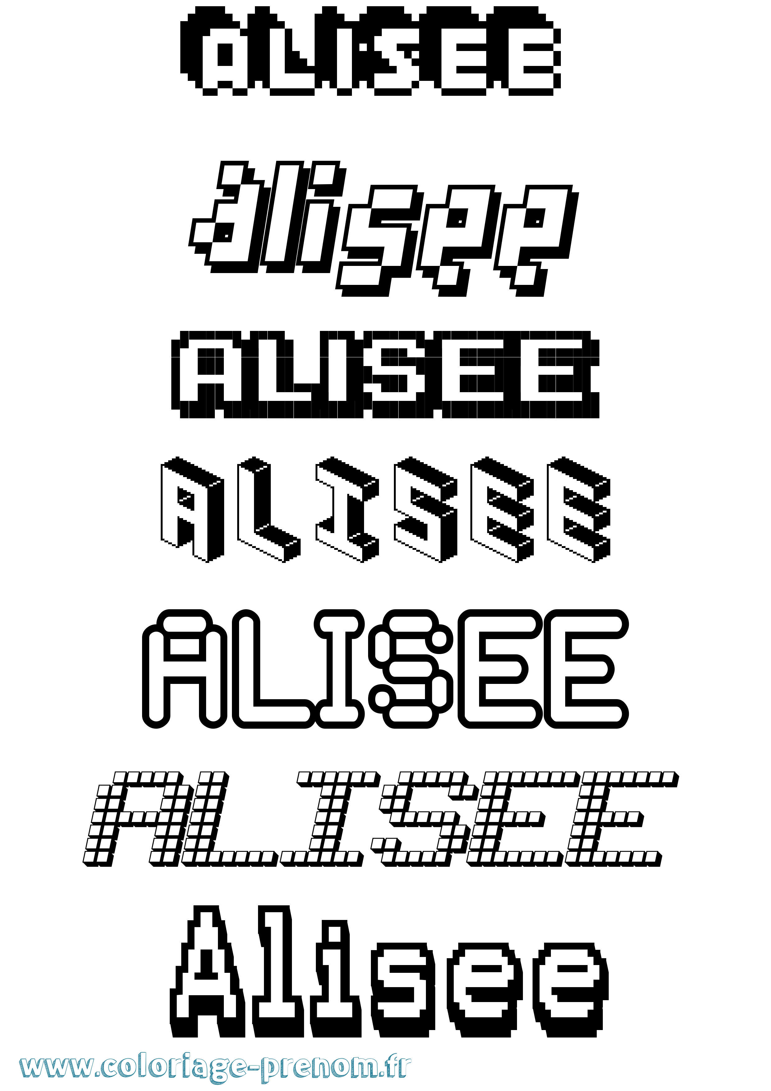 Coloriage prénom Alisee Pixel