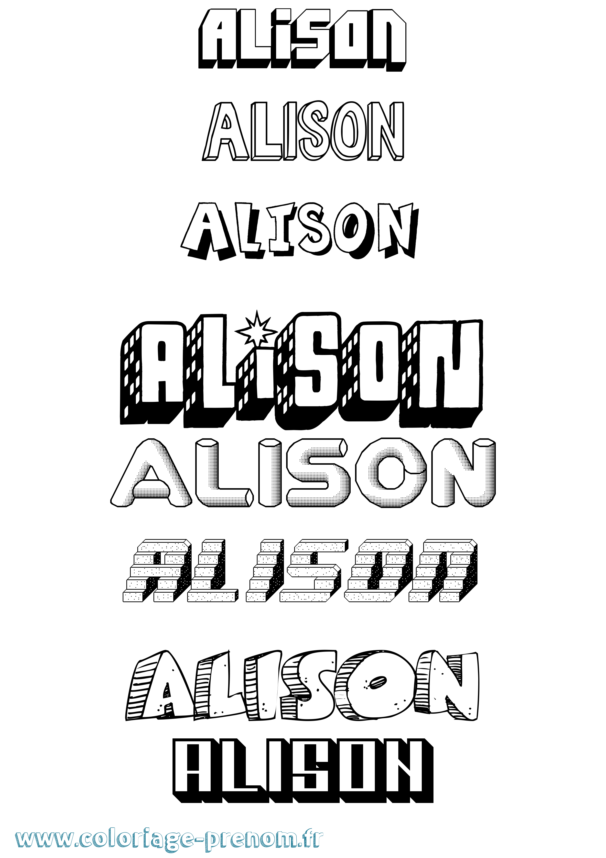 Coloriage prénom Alison Effet 3D