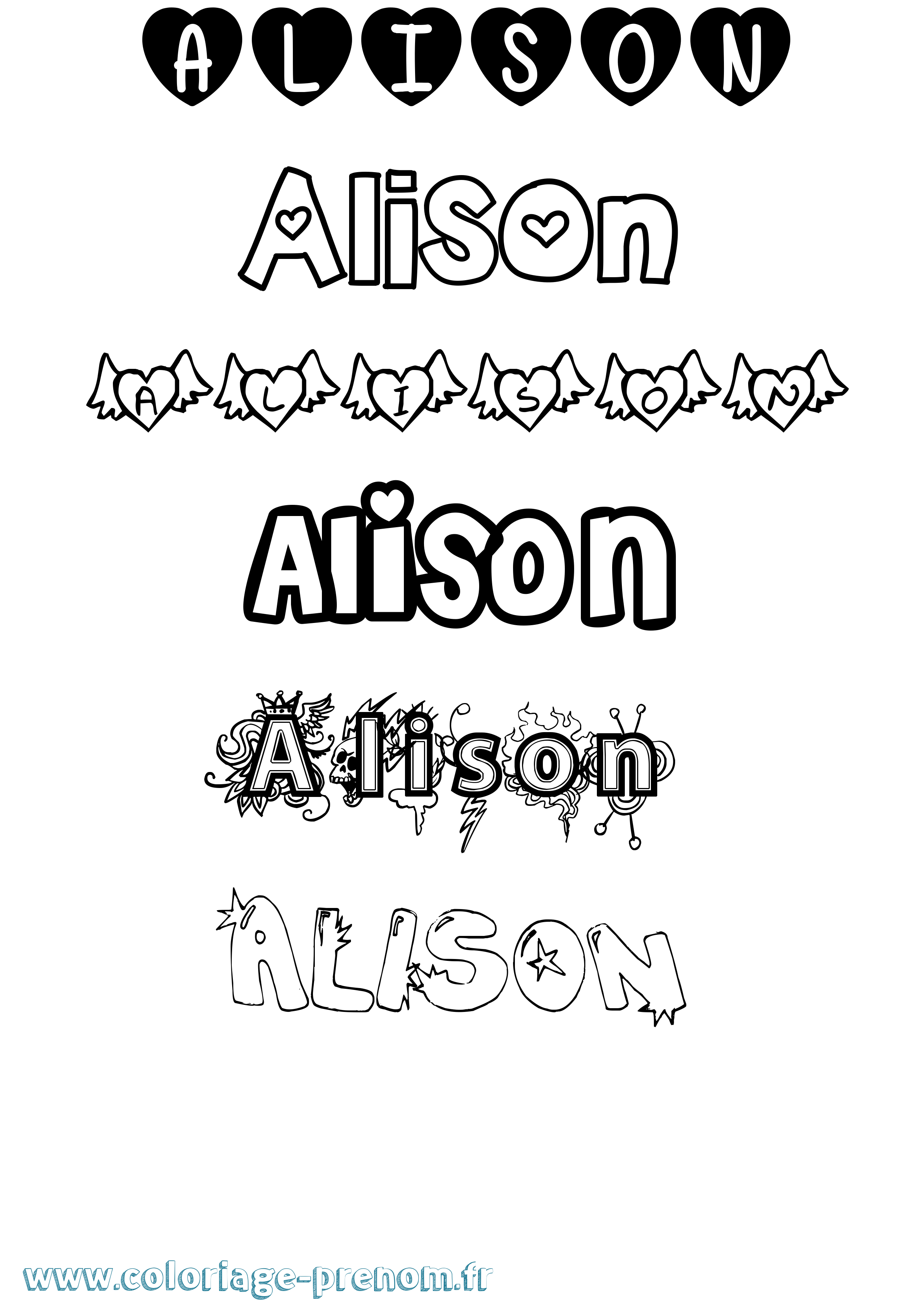 Coloriage prénom Alison Girly