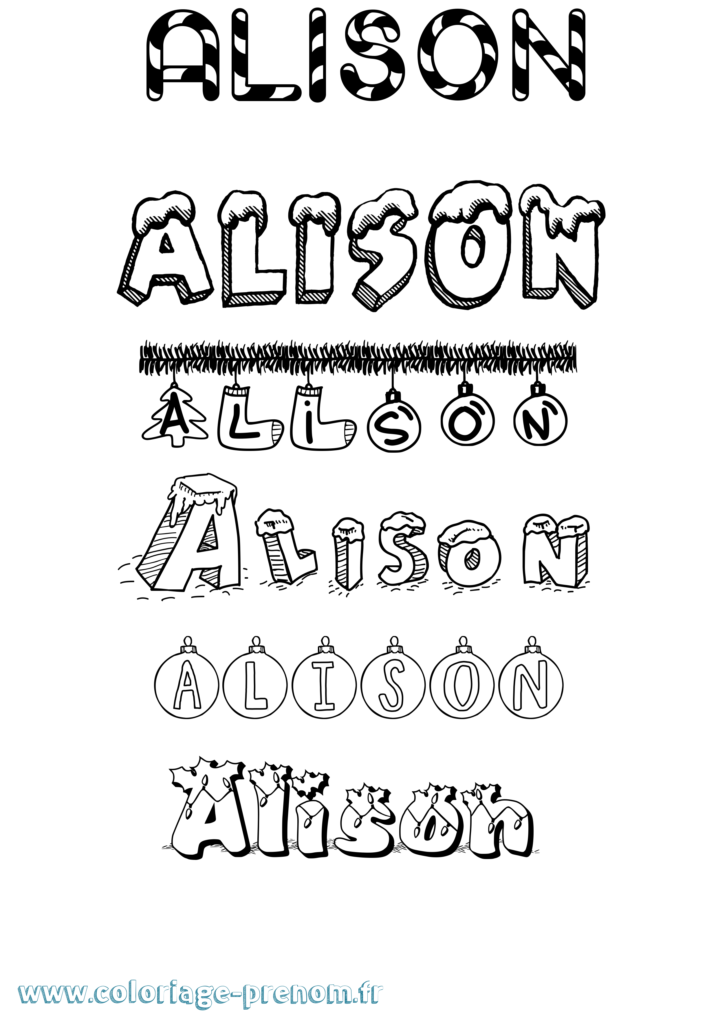 Coloriage prénom Alison Noël