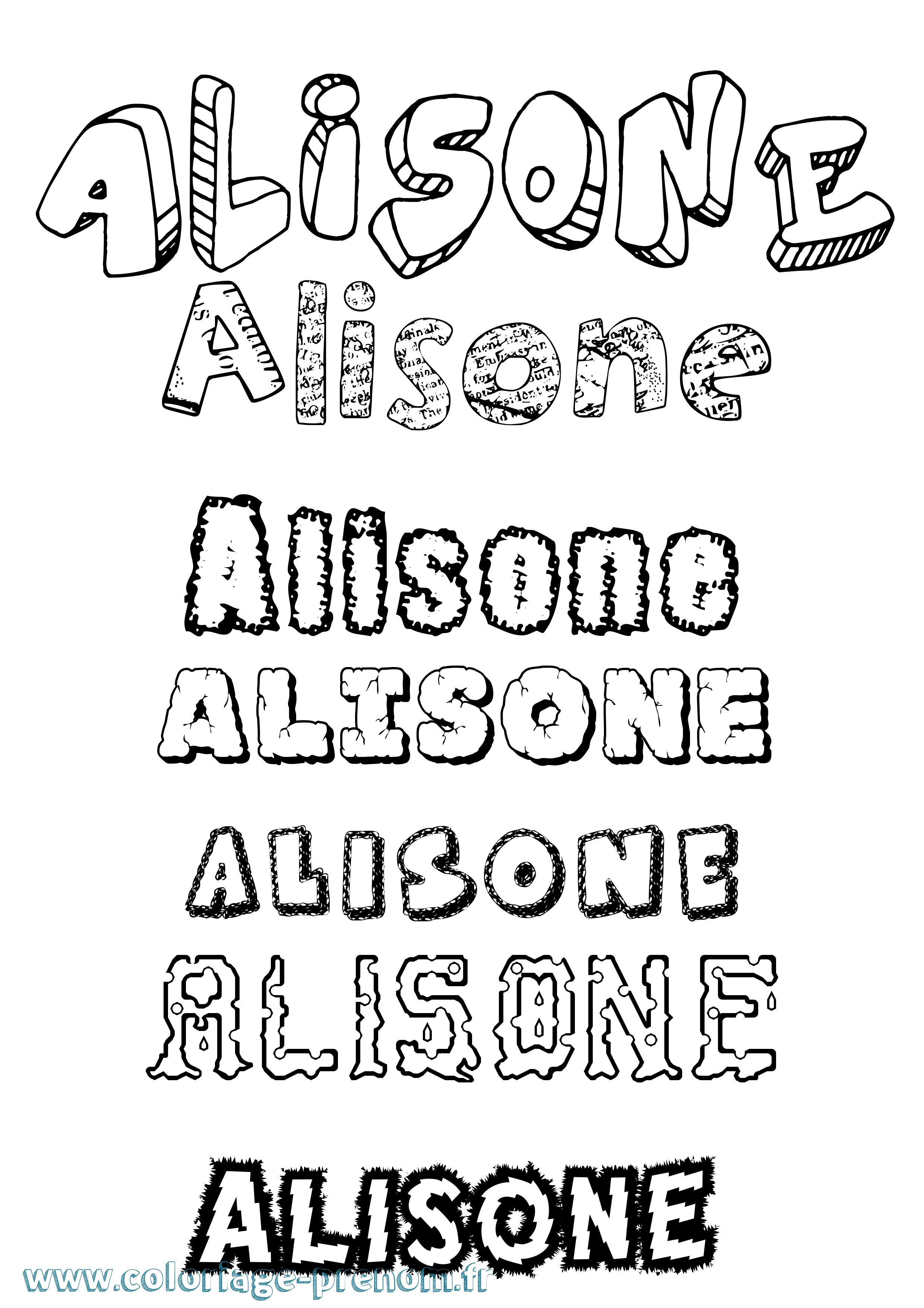 Coloriage prénom Alisone Destructuré