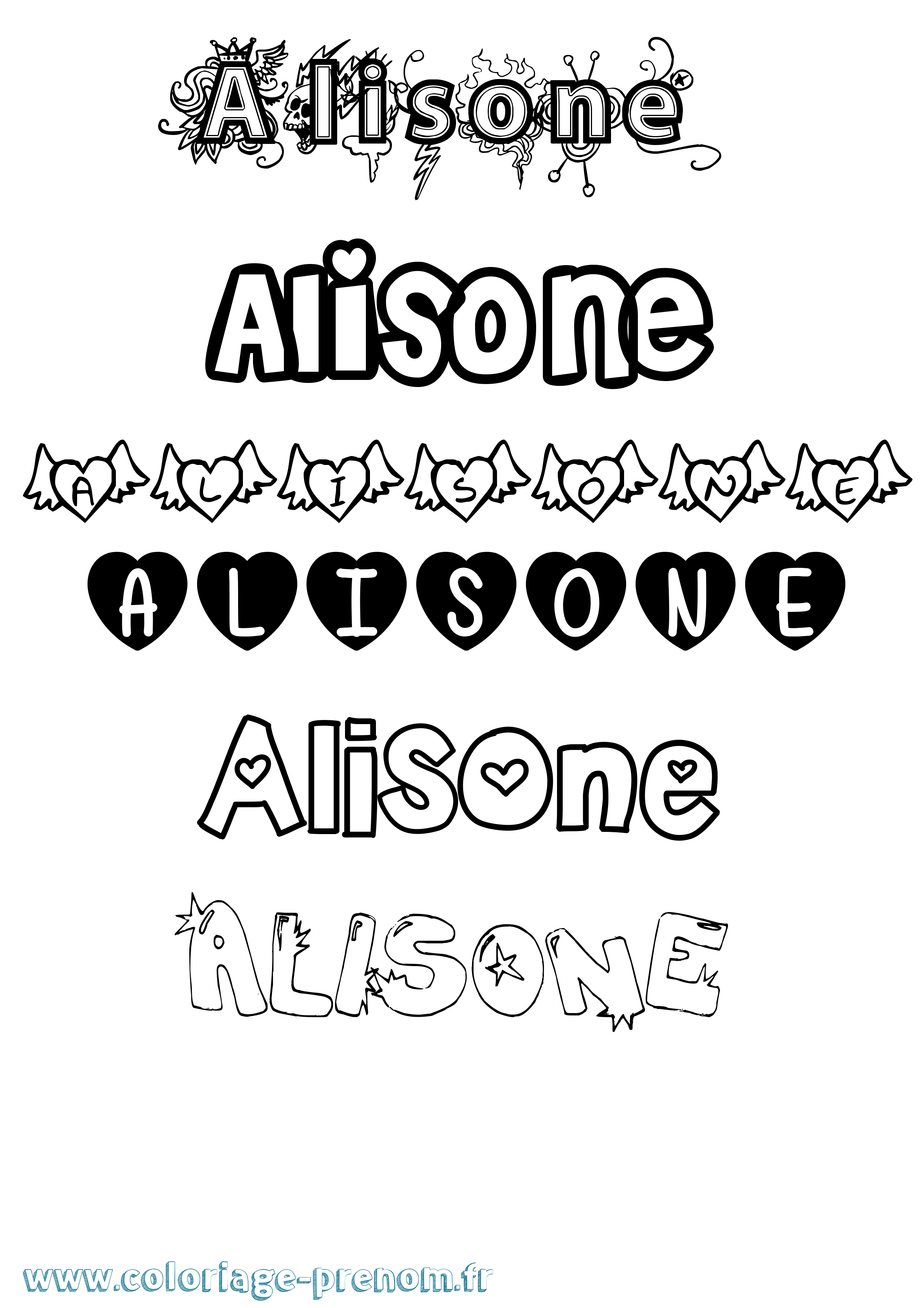 Coloriage prénom Alisone Girly