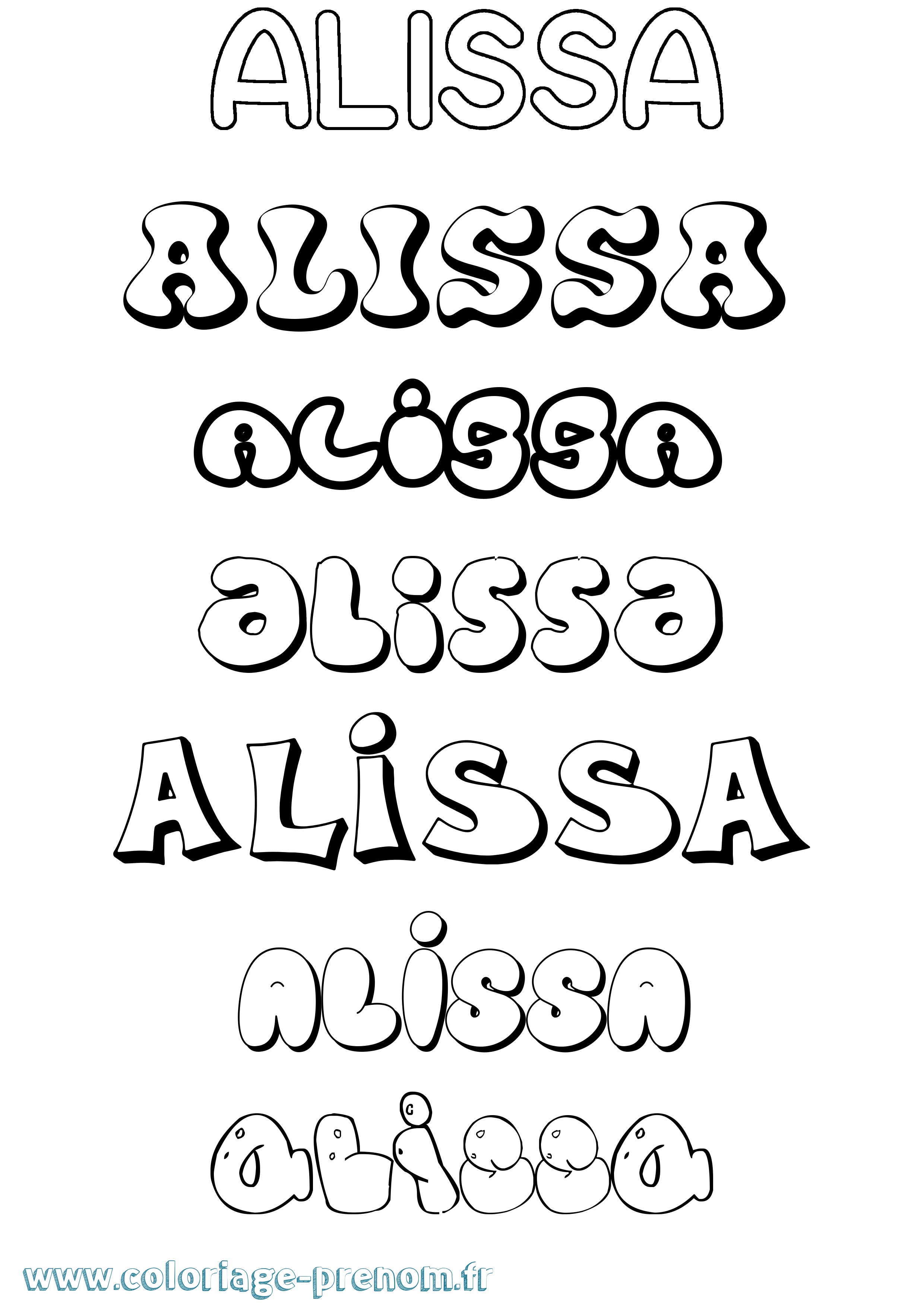 Coloriage prénom Alissa Bubble