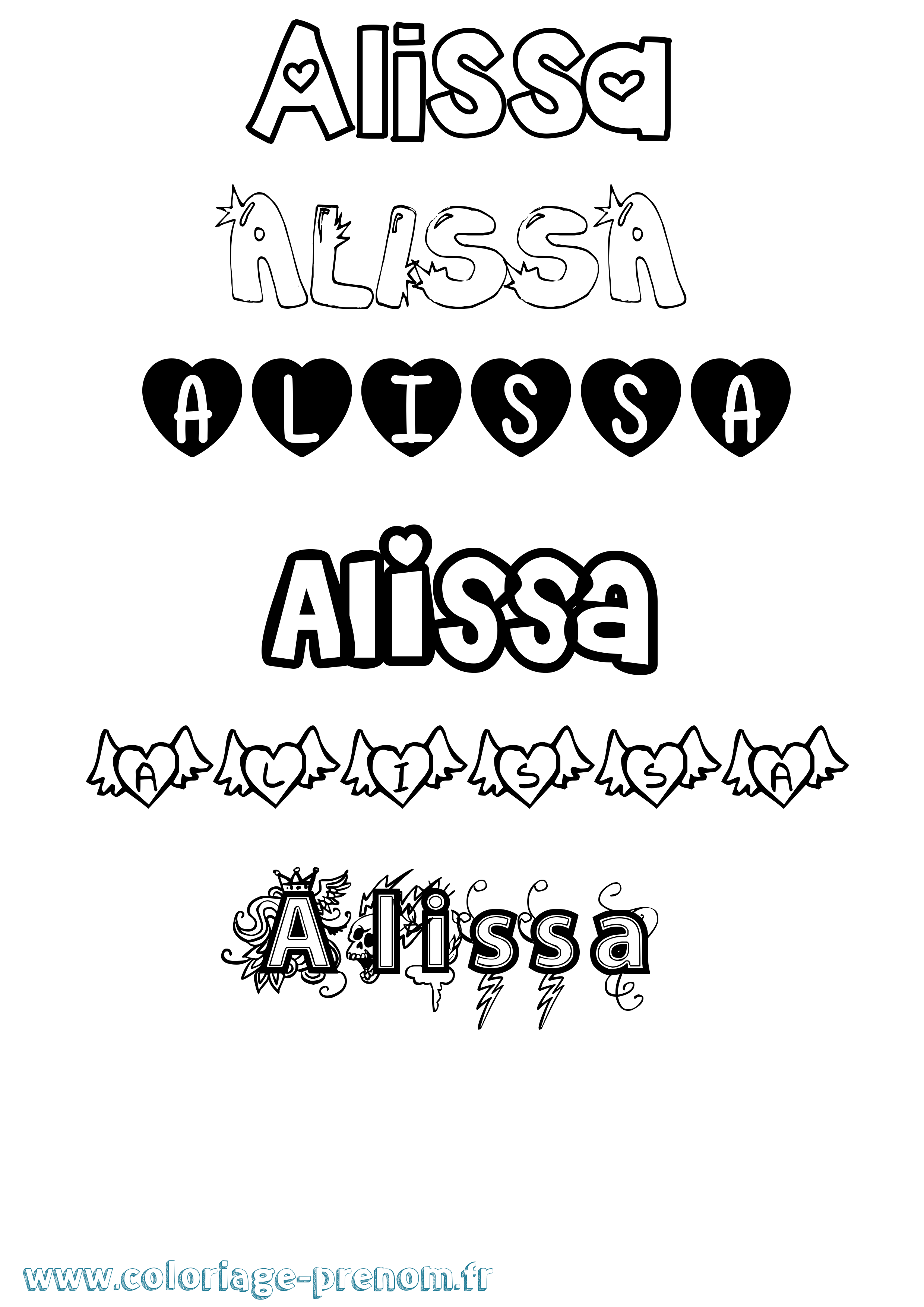 Coloriage prénom Alissa Girly