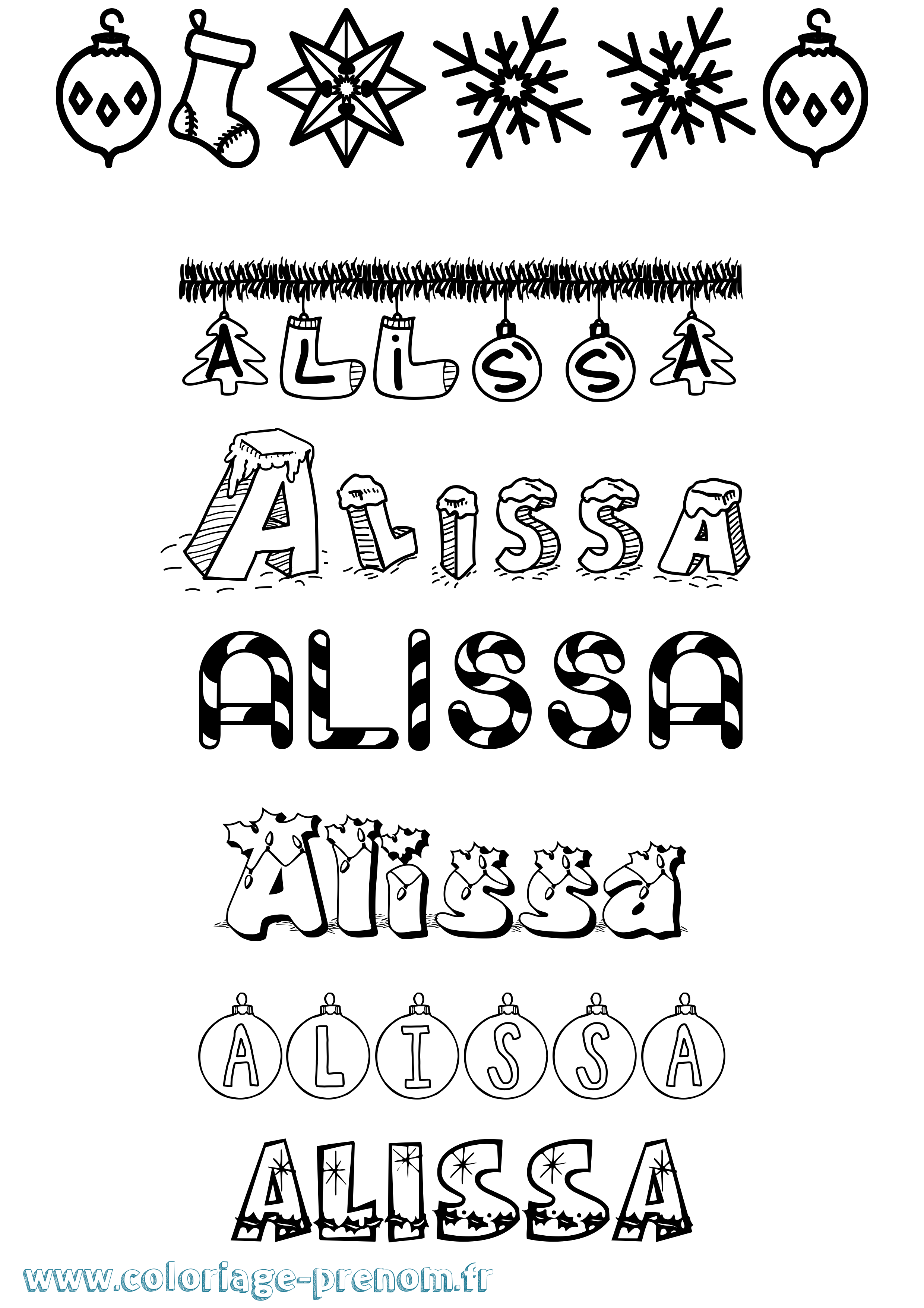 Coloriage Alissa Noël Coloriage prénom Alissa Noël