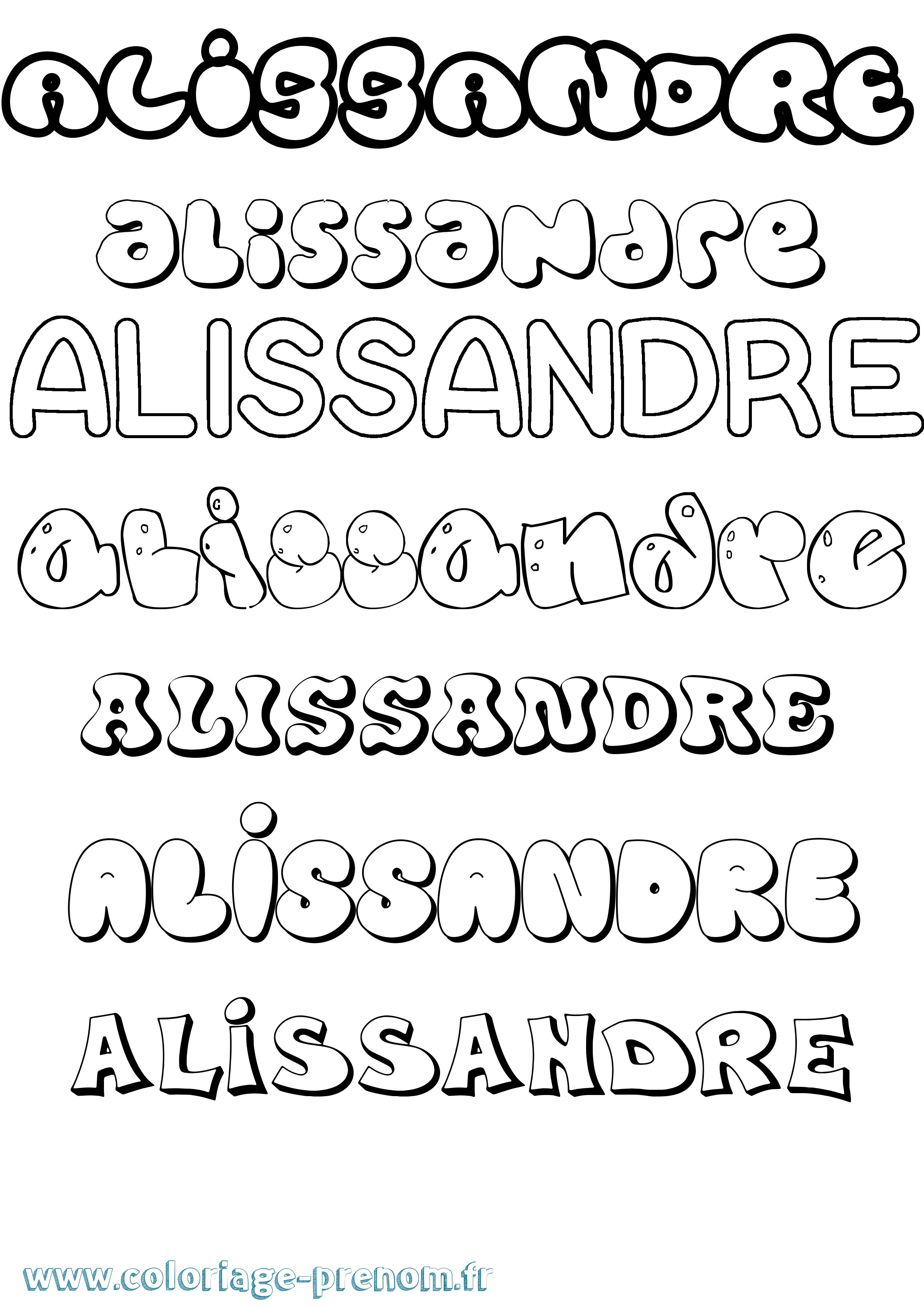 Coloriage prénom Alissandre Bubble
