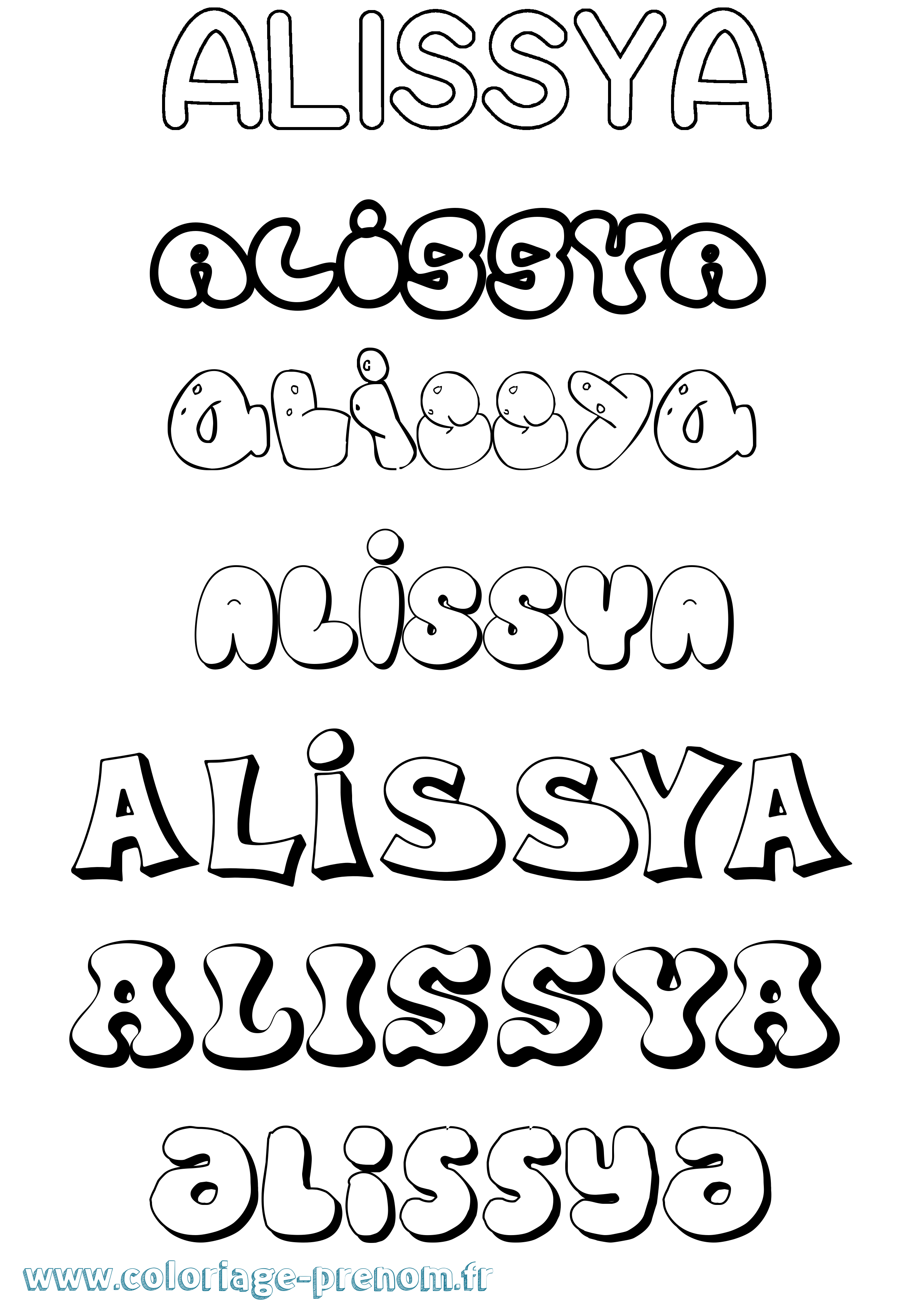 Coloriage prénom Alissya Bubble