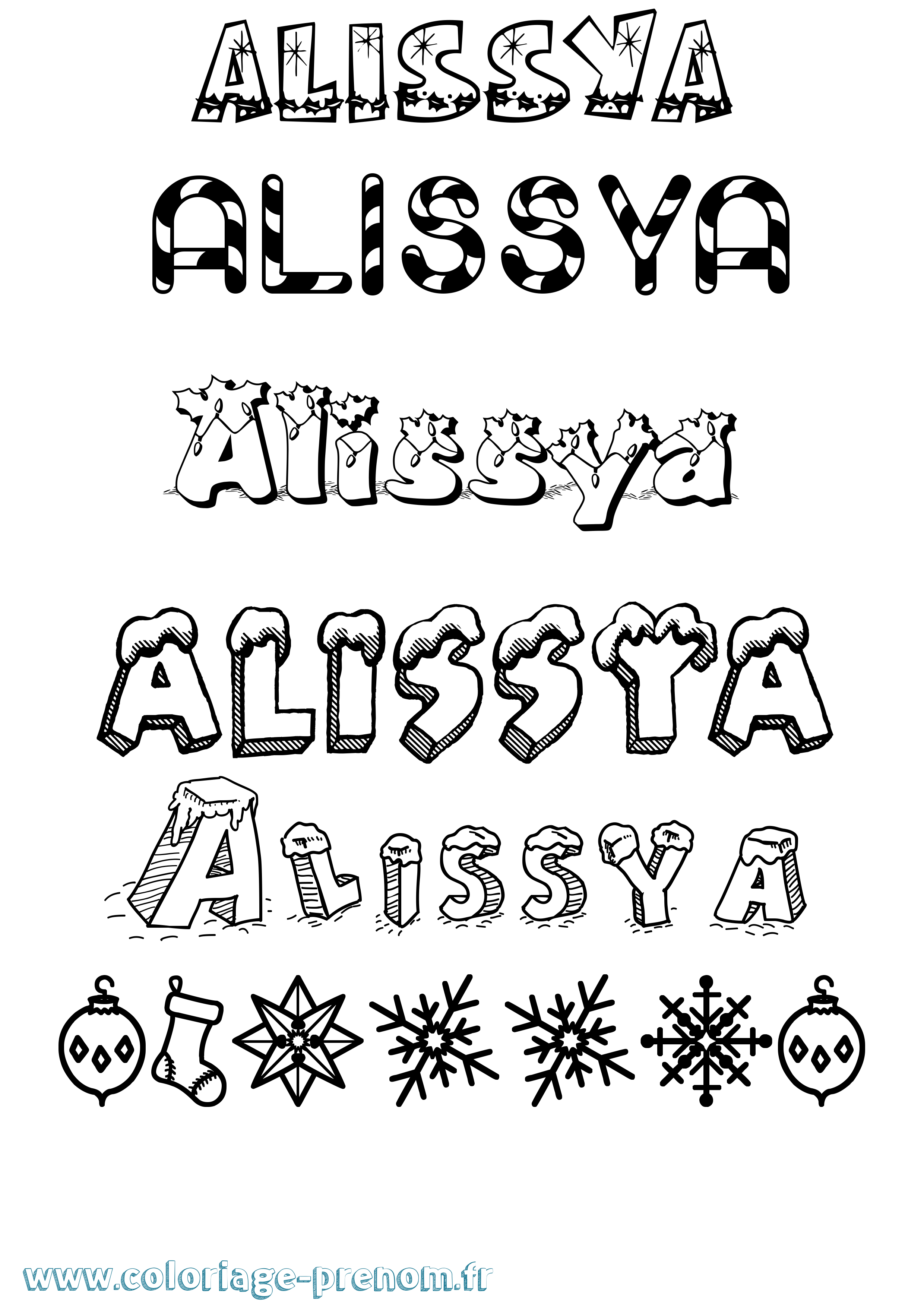 Coloriage prénom Alissya Noël