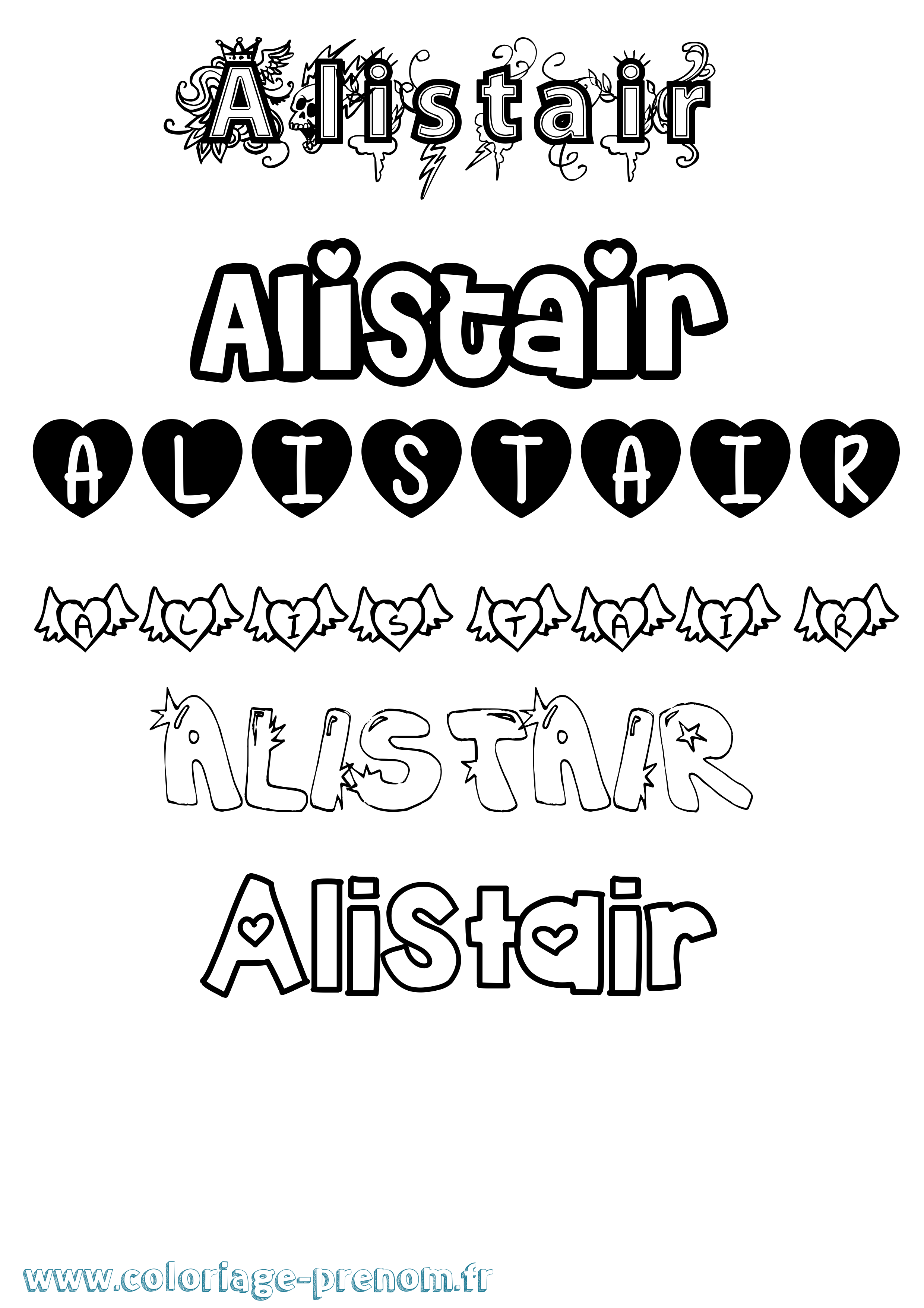 Coloriage prénom Alistair Girly