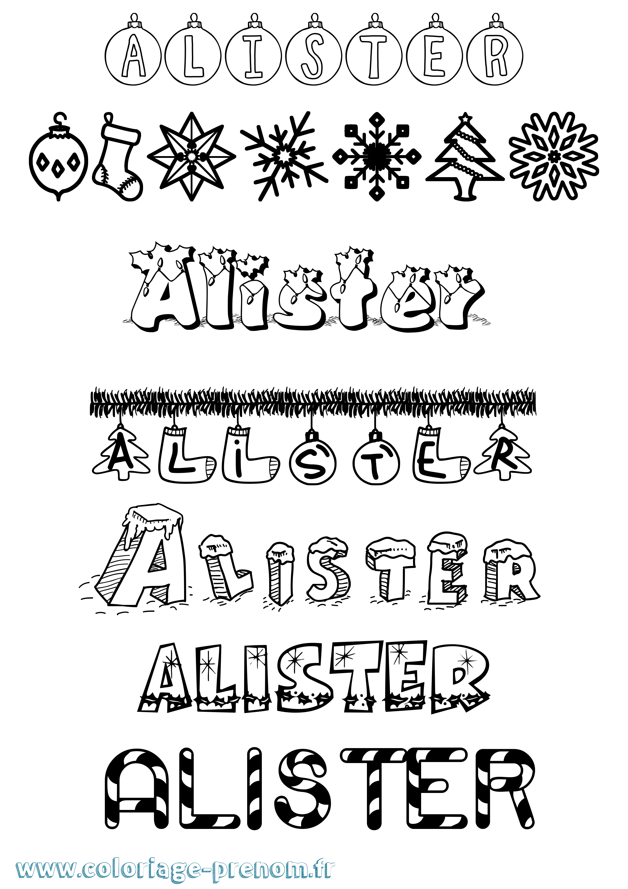 Coloriage prénom Alister Noël
