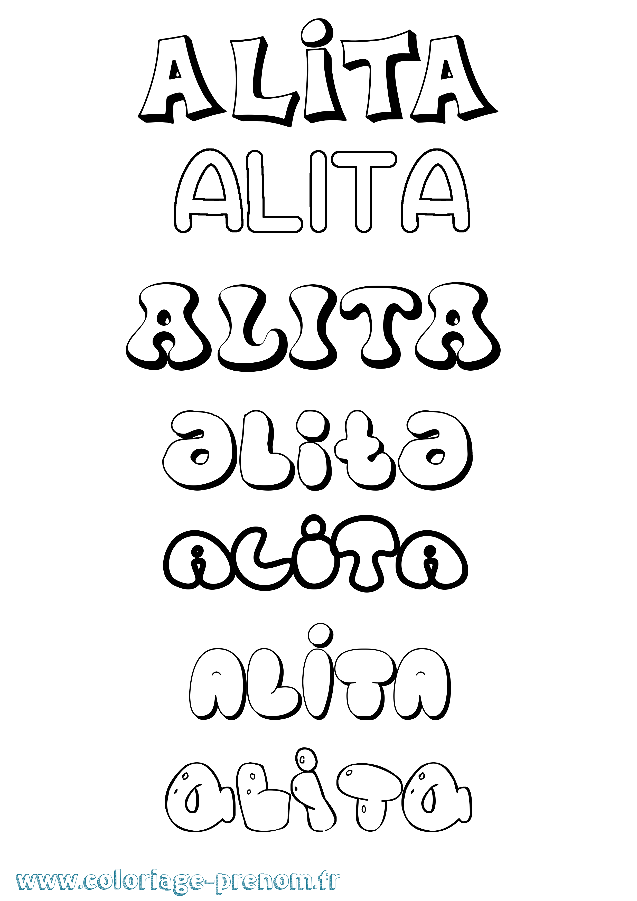 Coloriage prénom Alita Bubble