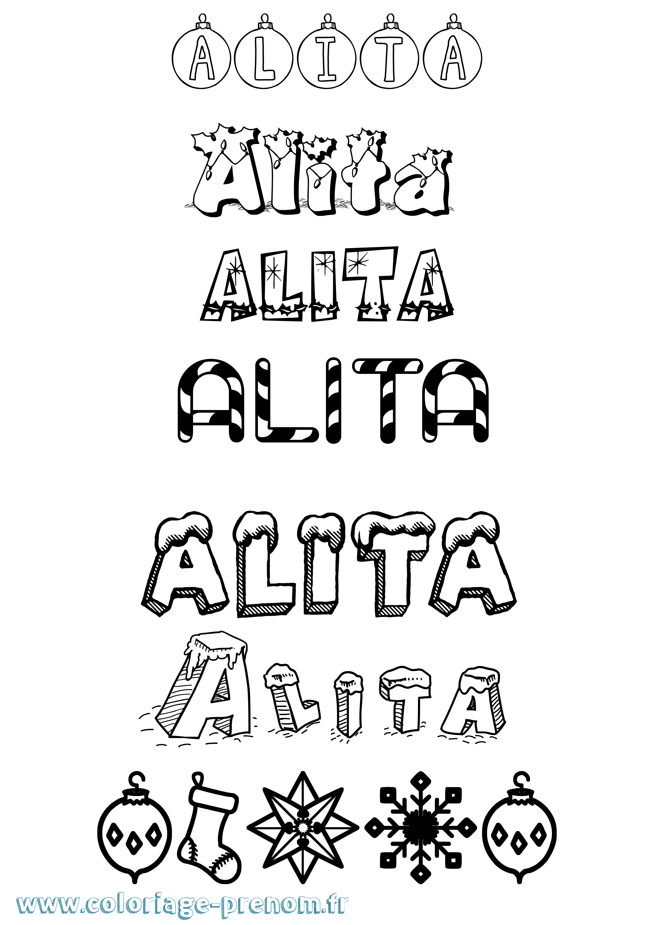 Coloriage prénom Alita Noël