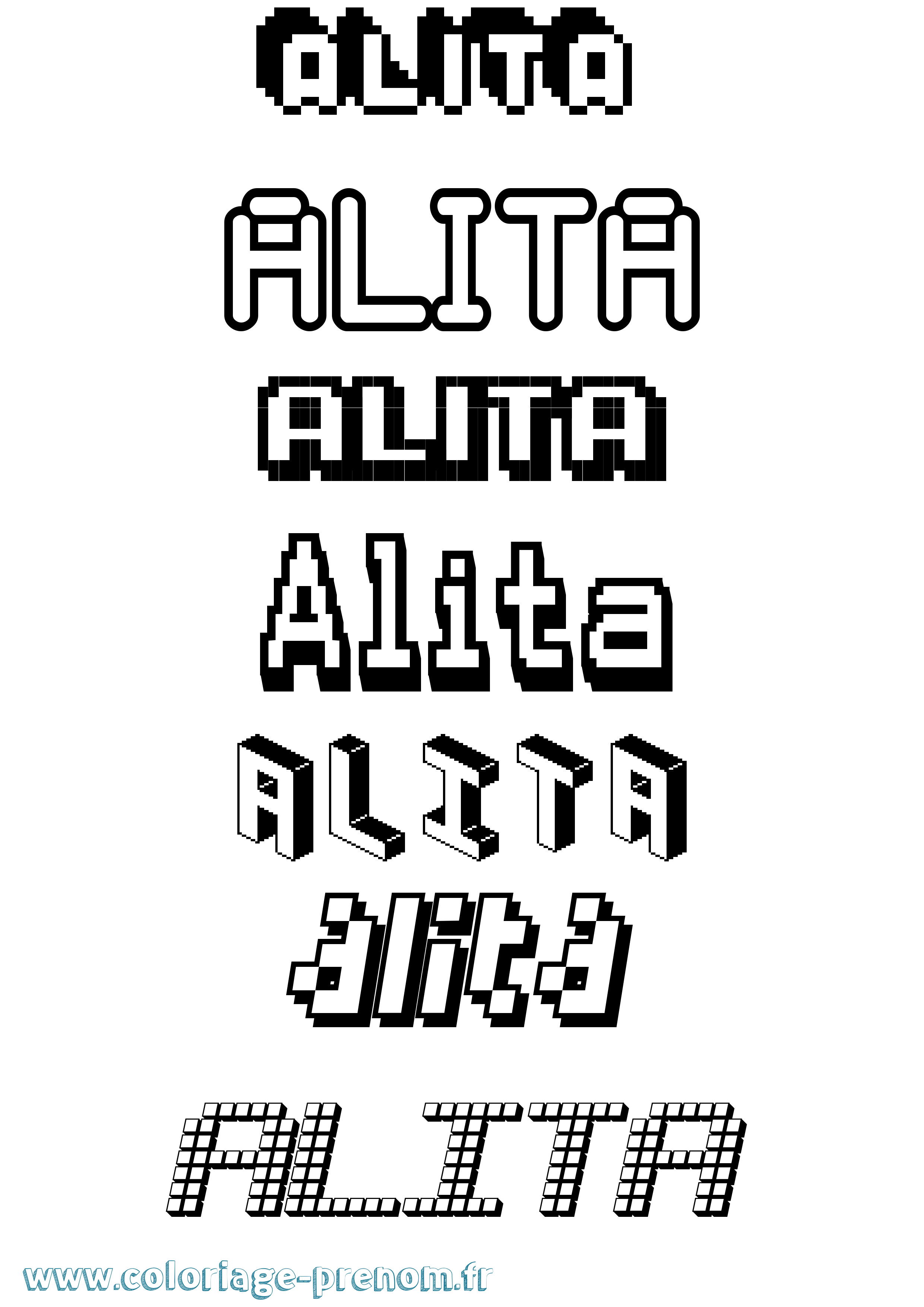 Coloriage prénom Alita Pixel