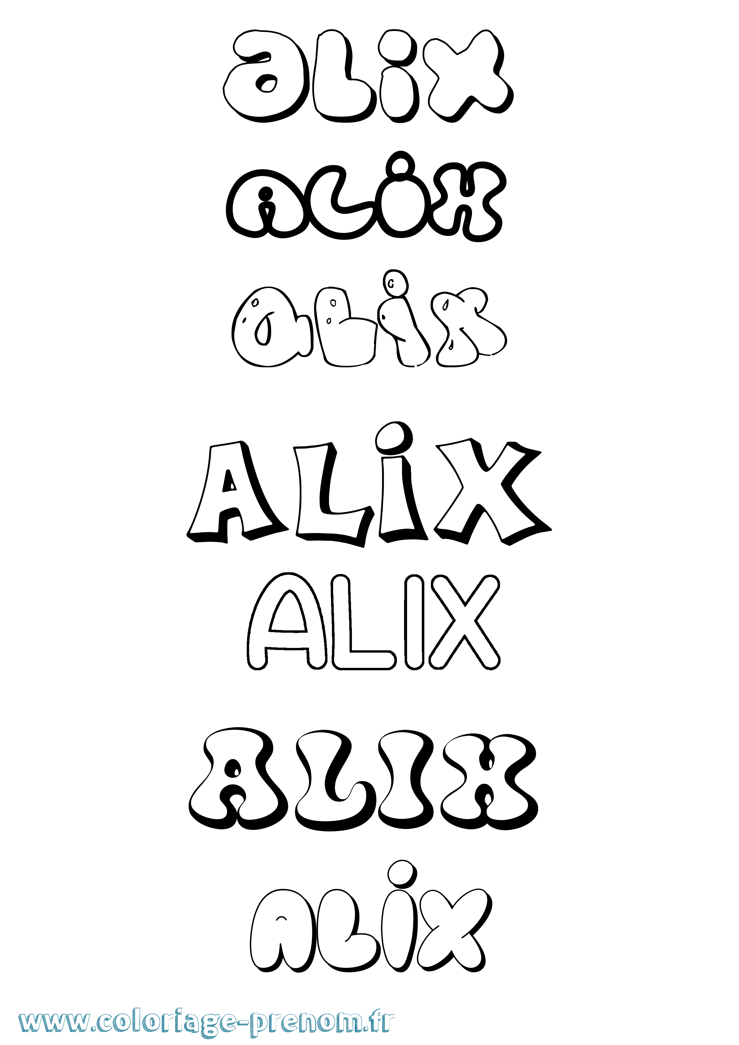 Coloriage prénom Alix Bubble