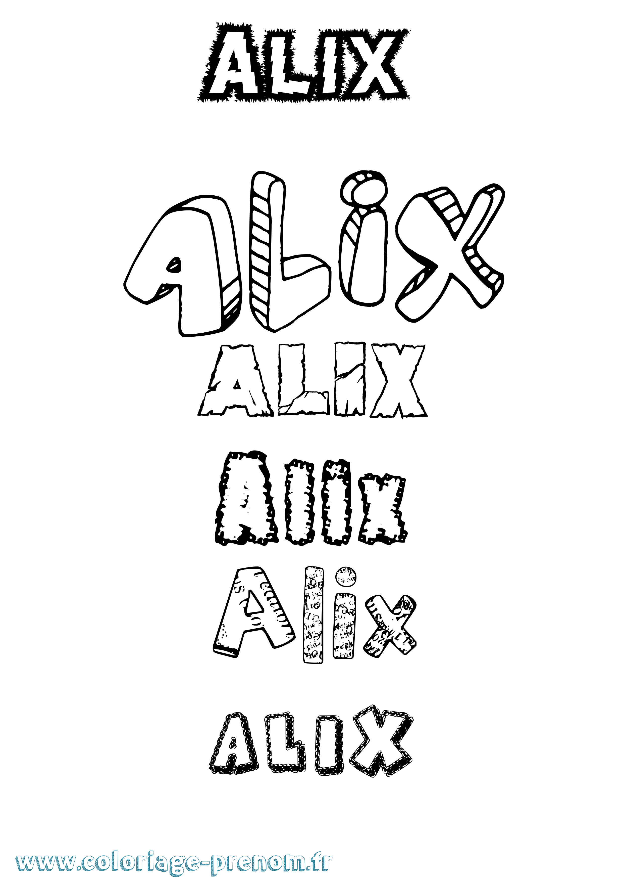 Coloriage prénom Alix Destructuré