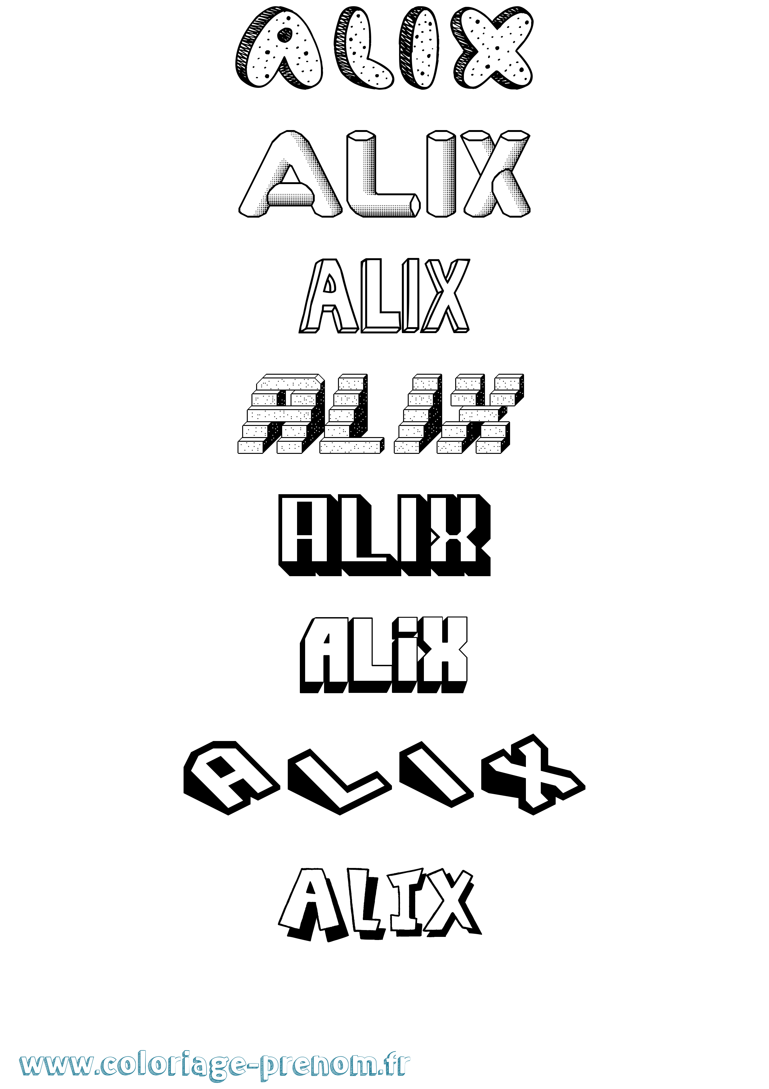 Coloriage prénom Alix Effet 3D