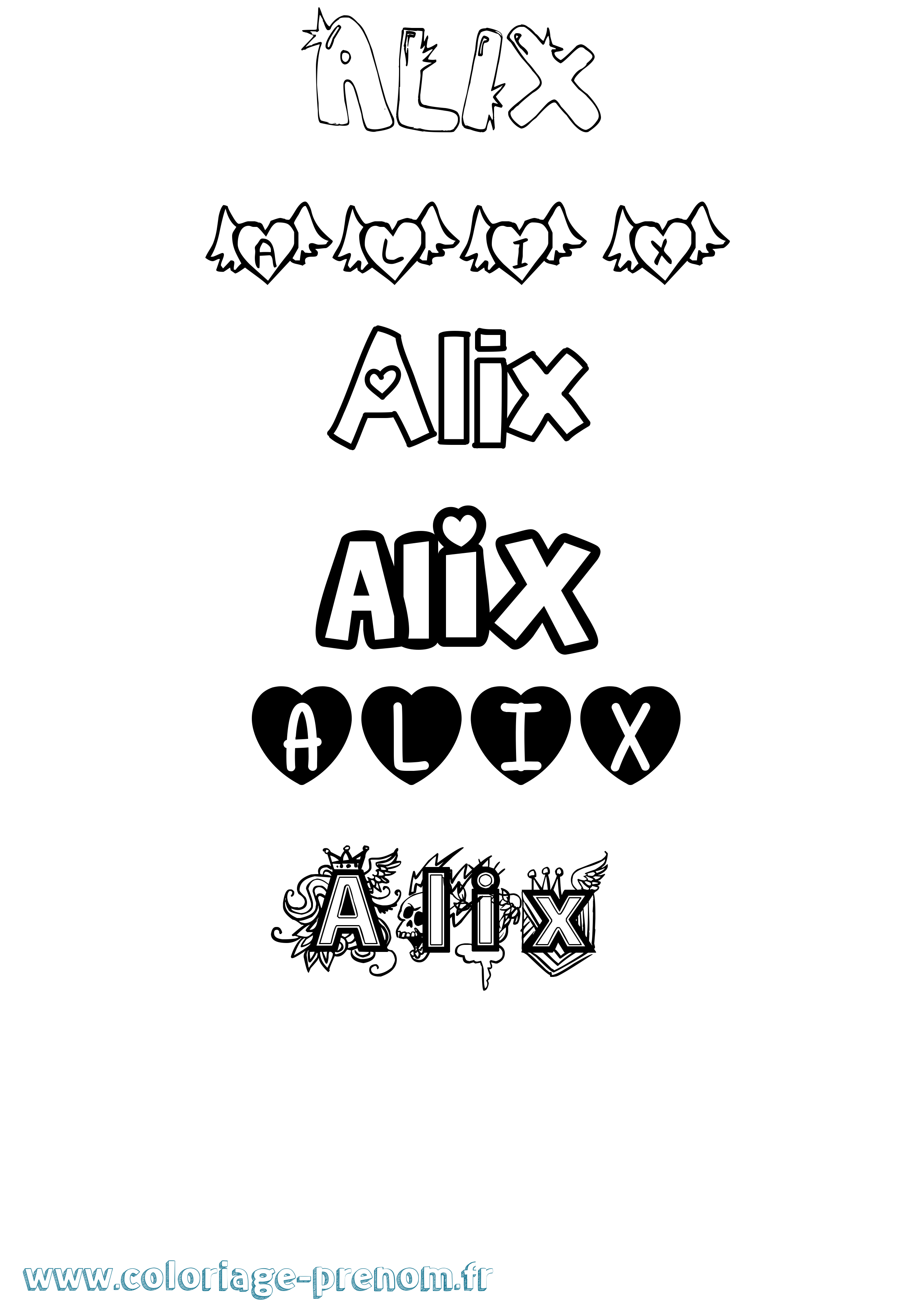 Coloriage prénom Alix Girly