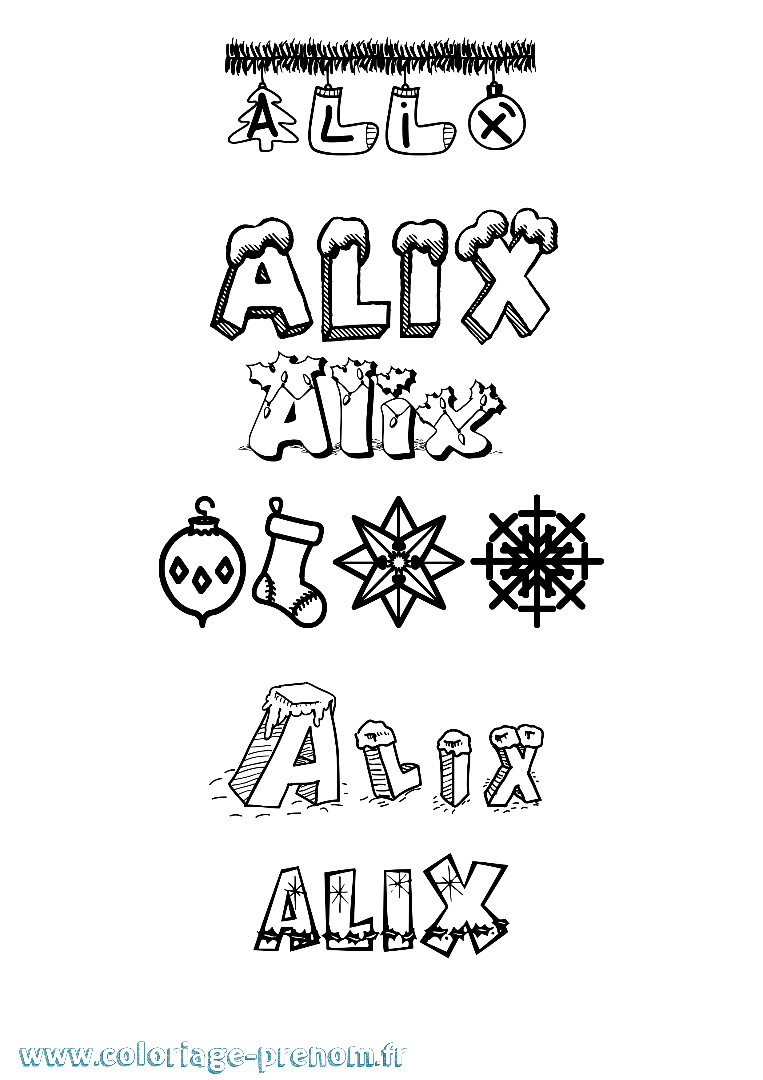 Coloriage prénom Alix Noël