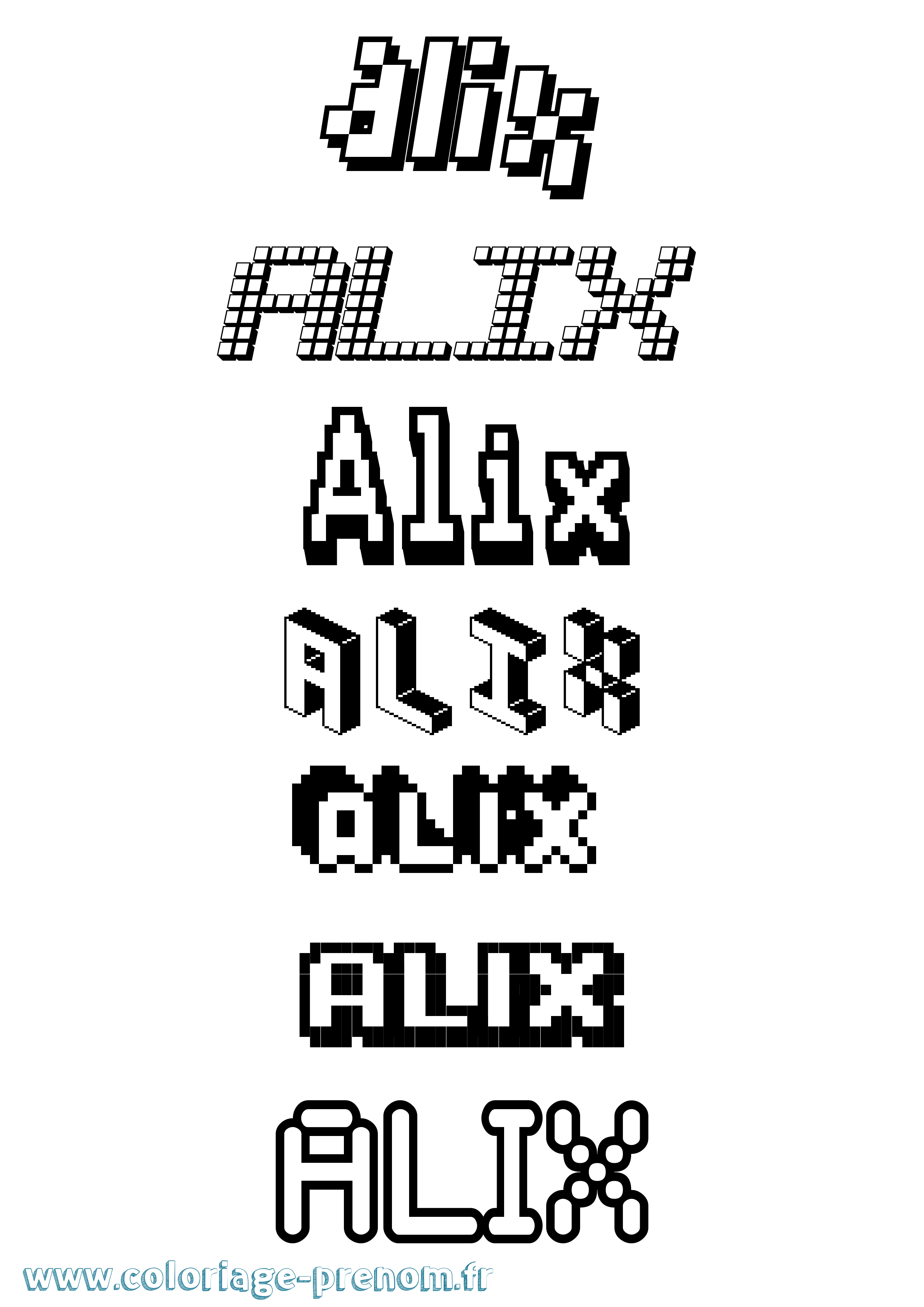 Coloriage prénom Alix Pixel