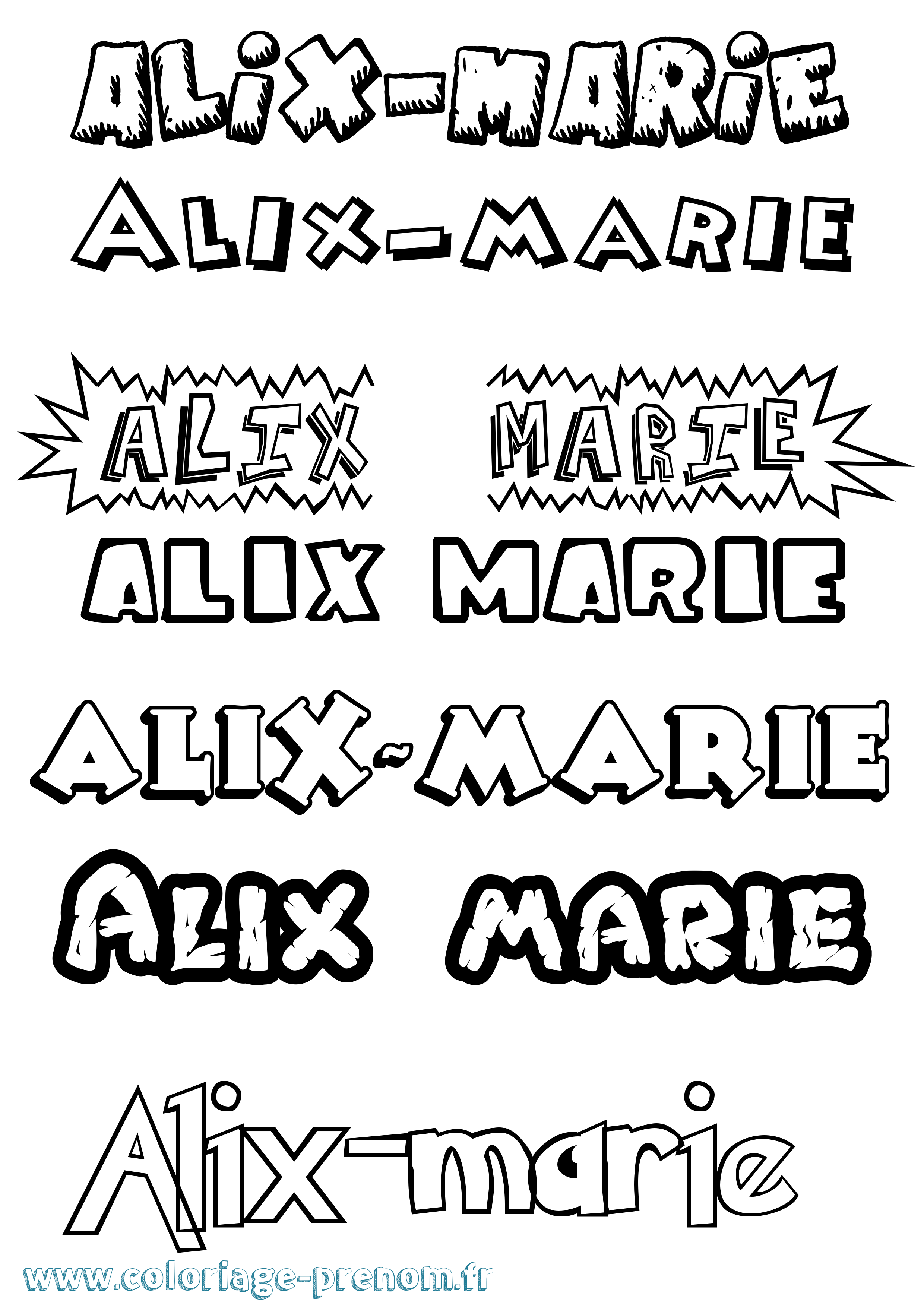 Coloriage prénom Alix-Marie Dessin Animé