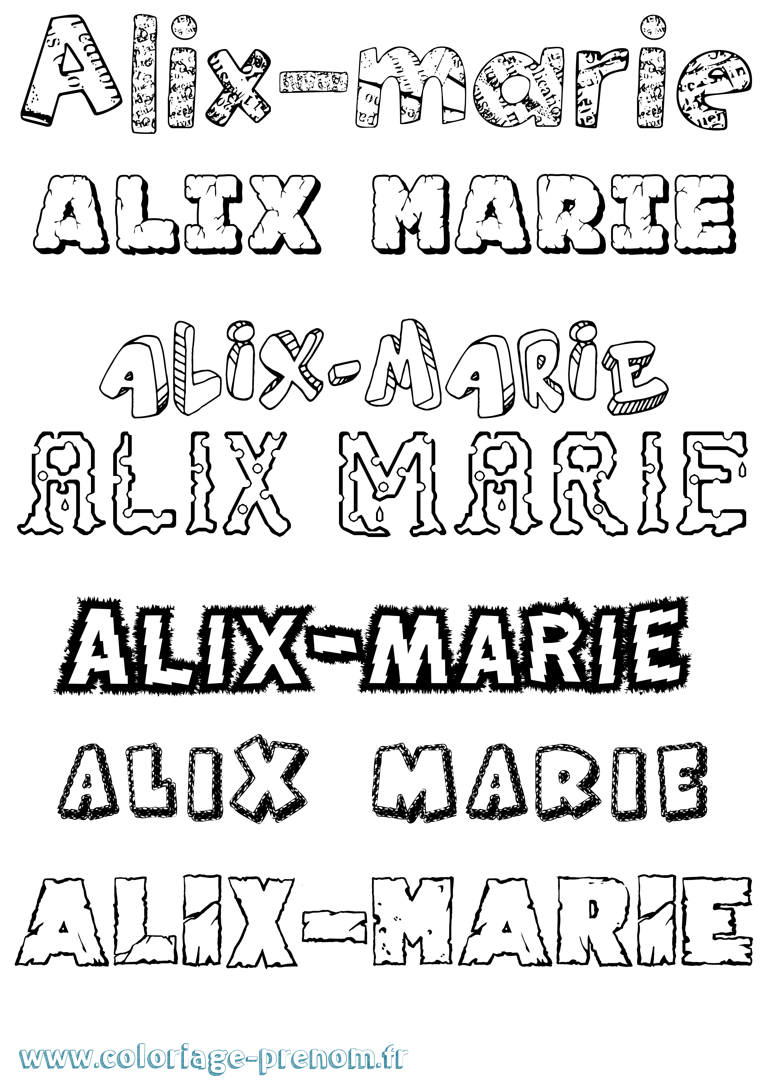 Coloriage prénom Alix-Marie Destructuré