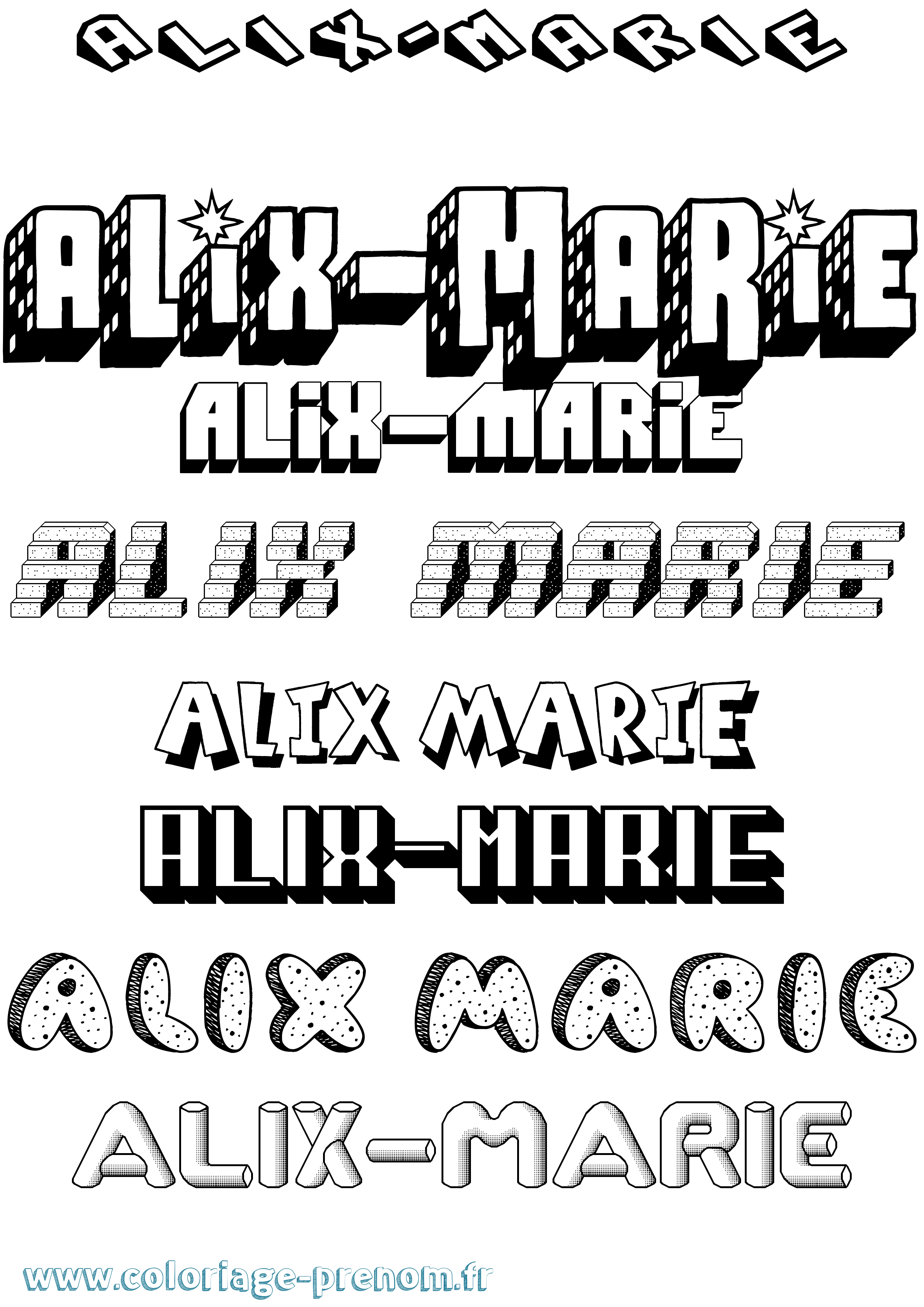 Coloriage prénom Alix-Marie Effet 3D