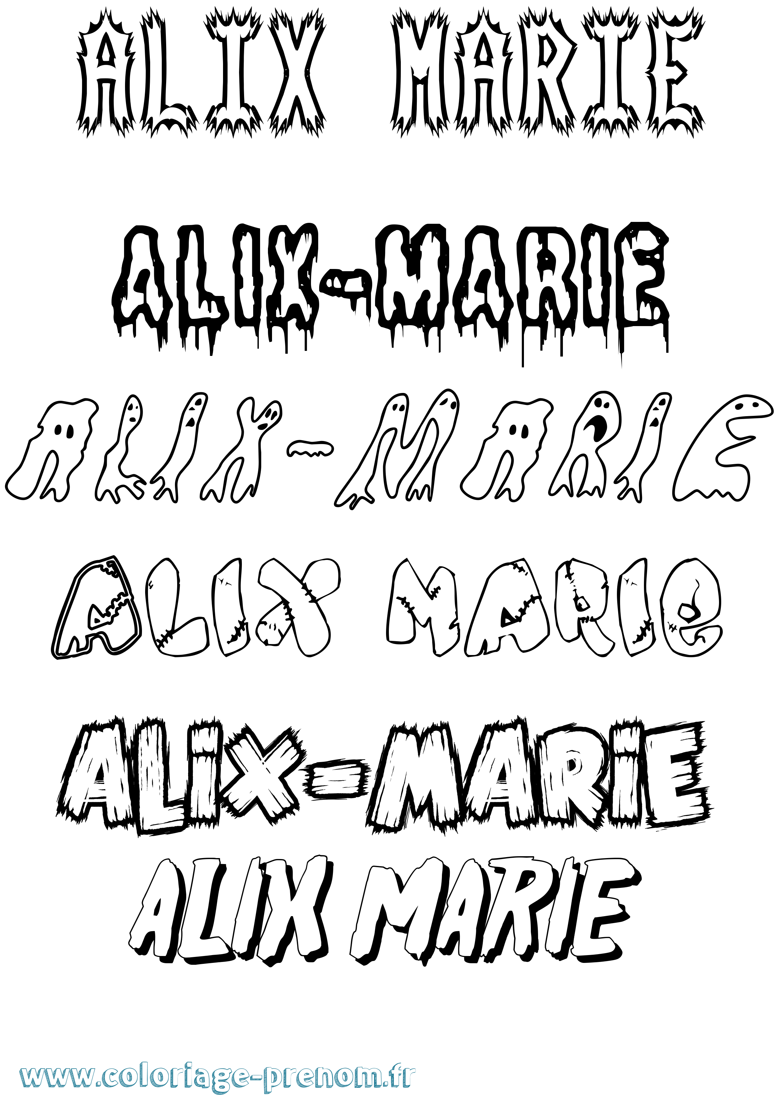Coloriage prénom Alix-Marie Frisson