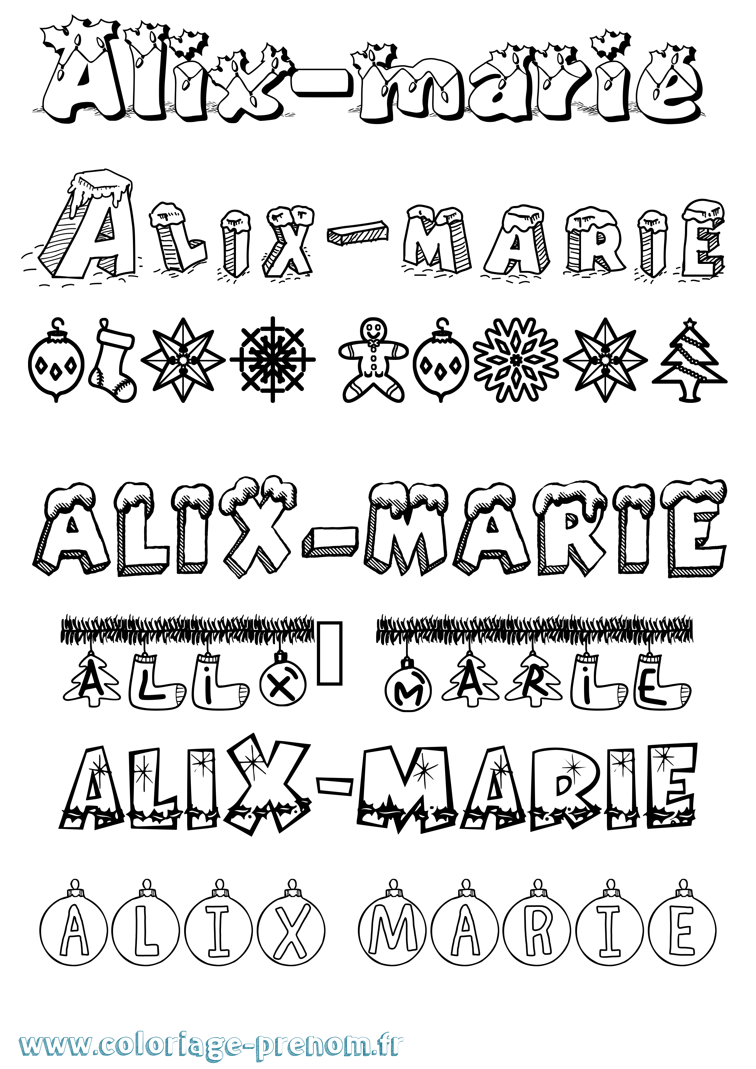 Coloriage prénom Alix-Marie Noël