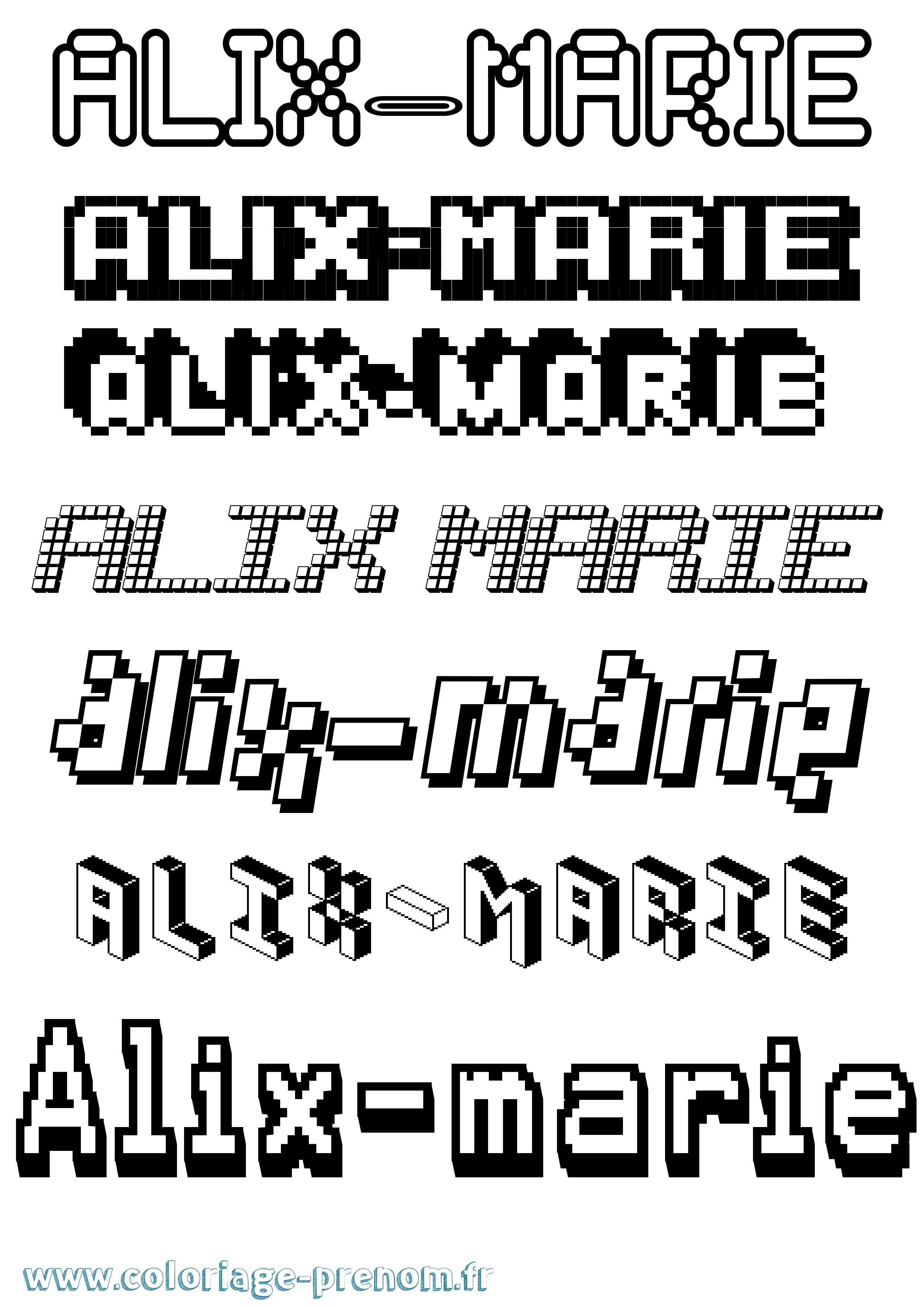 Coloriage prénom Alix-Marie Pixel