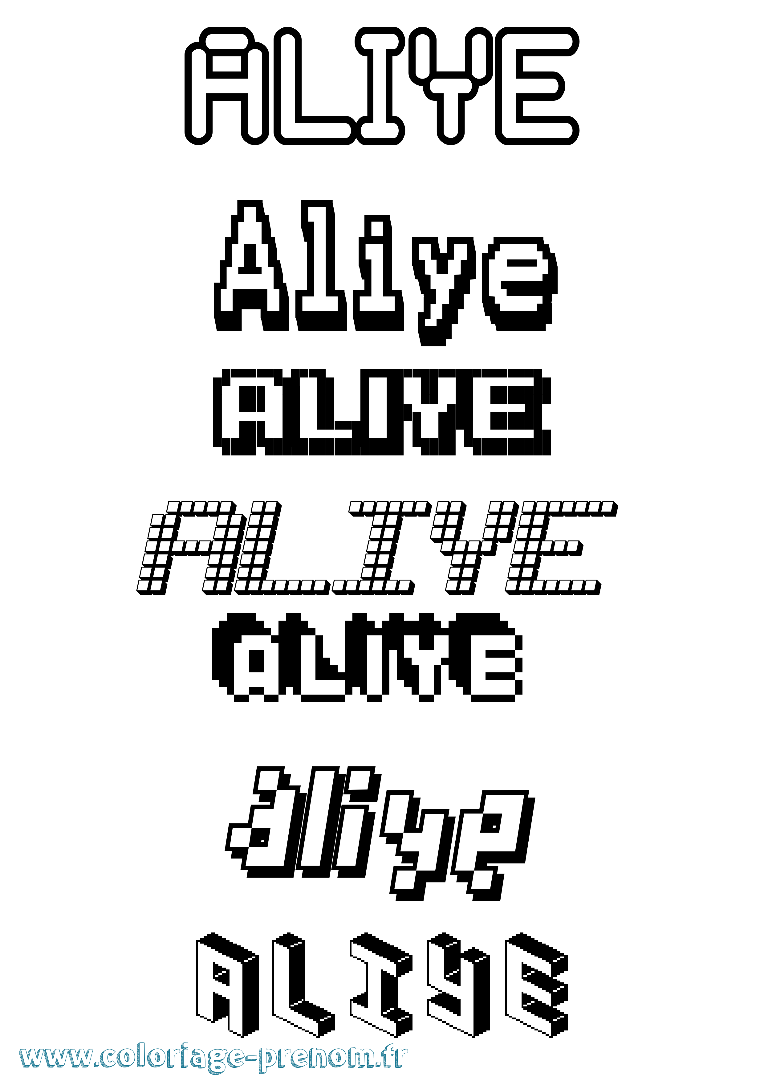 Coloriage prénom Aliye Pixel