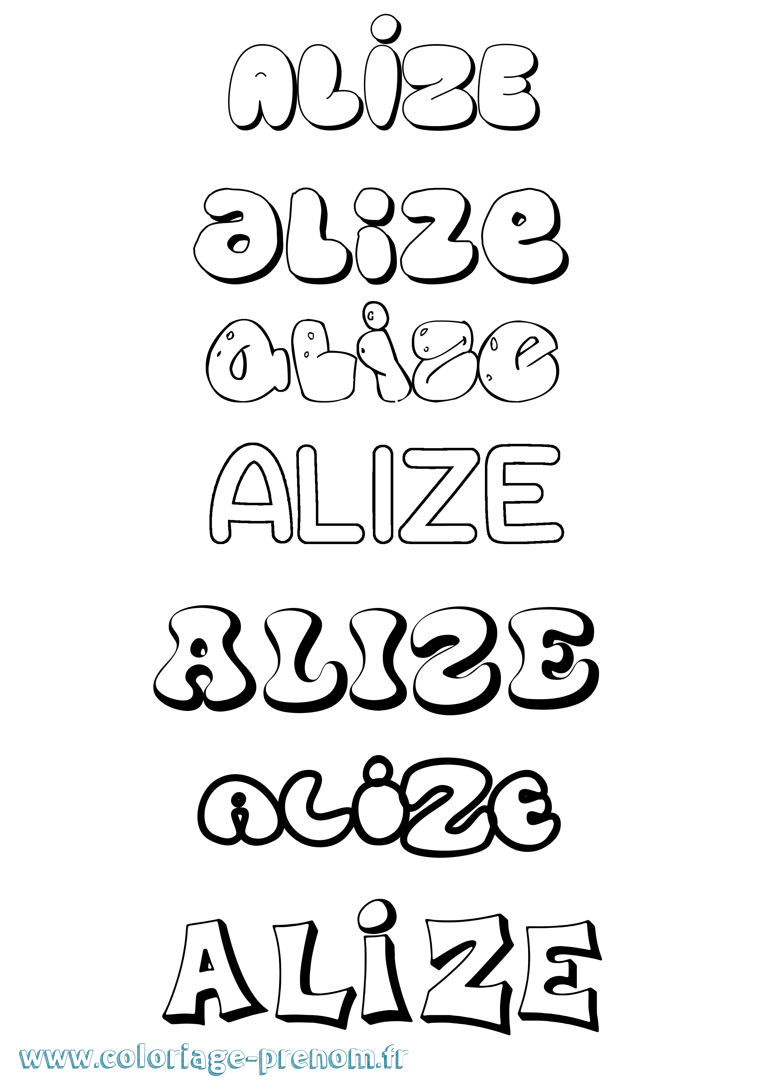 Coloriage prénom Alize Bubble