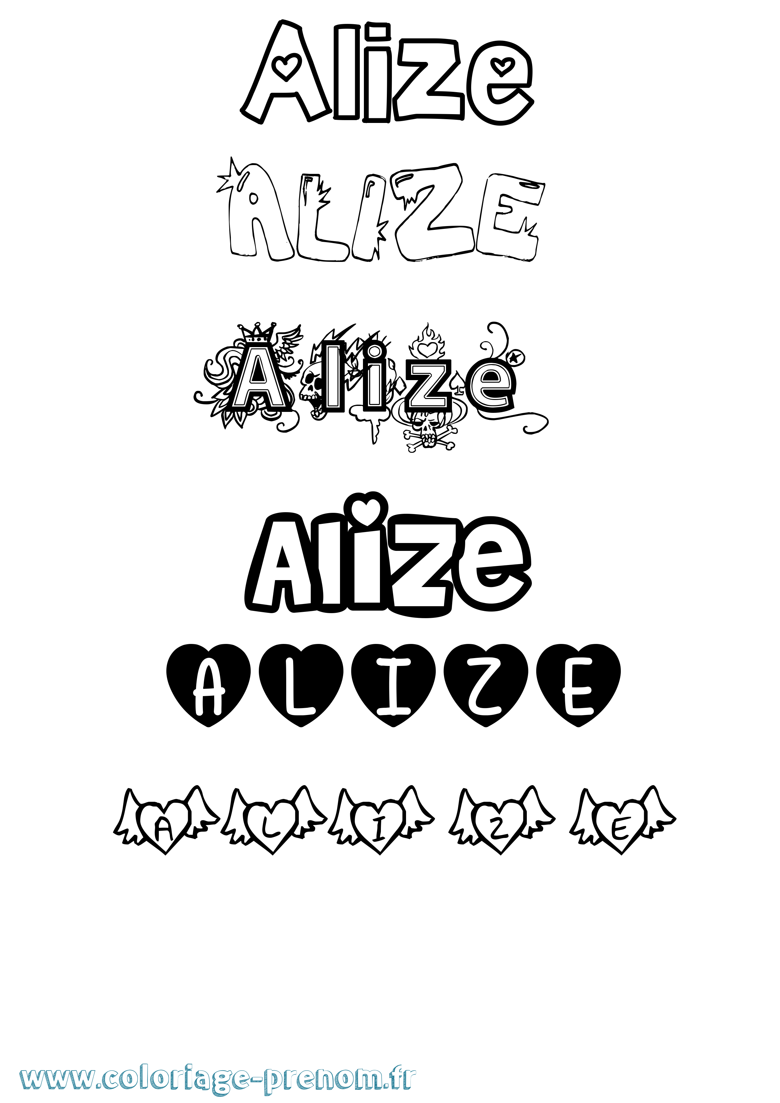 Coloriage prénom Alize Girly