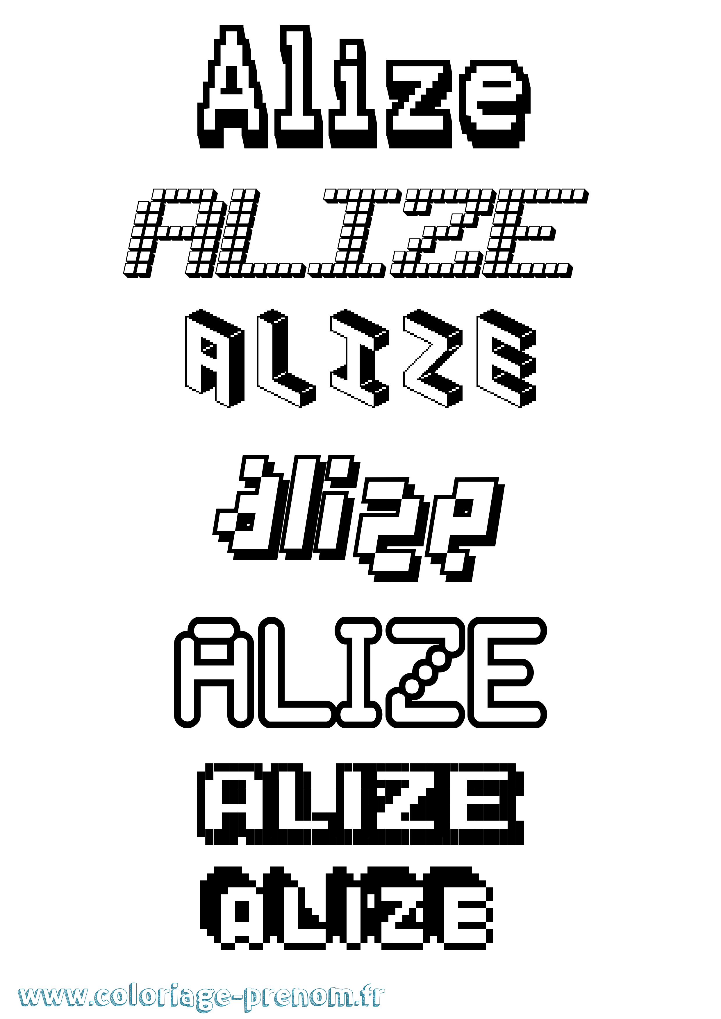 Coloriage prénom Alize Pixel