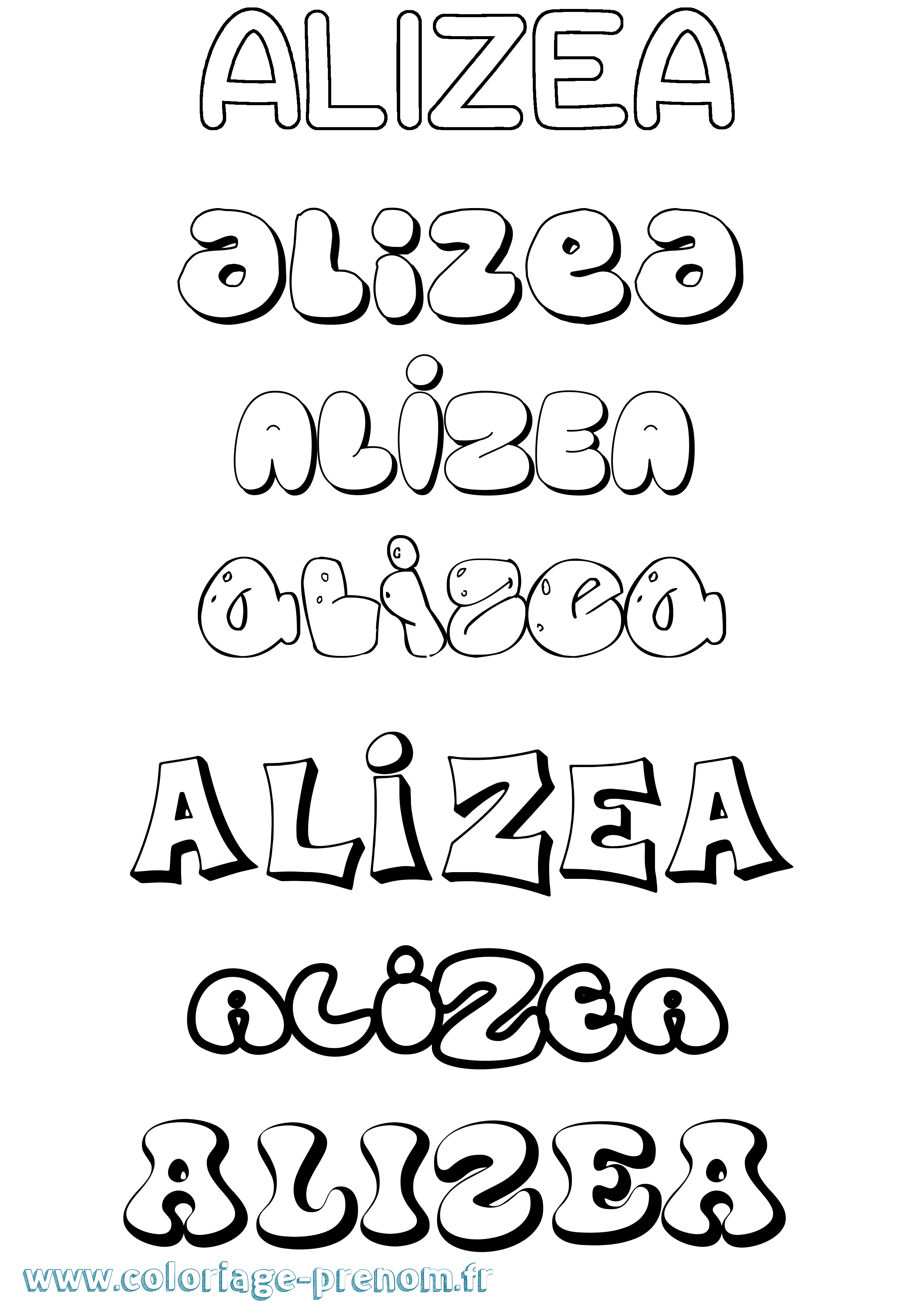 Coloriage prénom Alizea Bubble