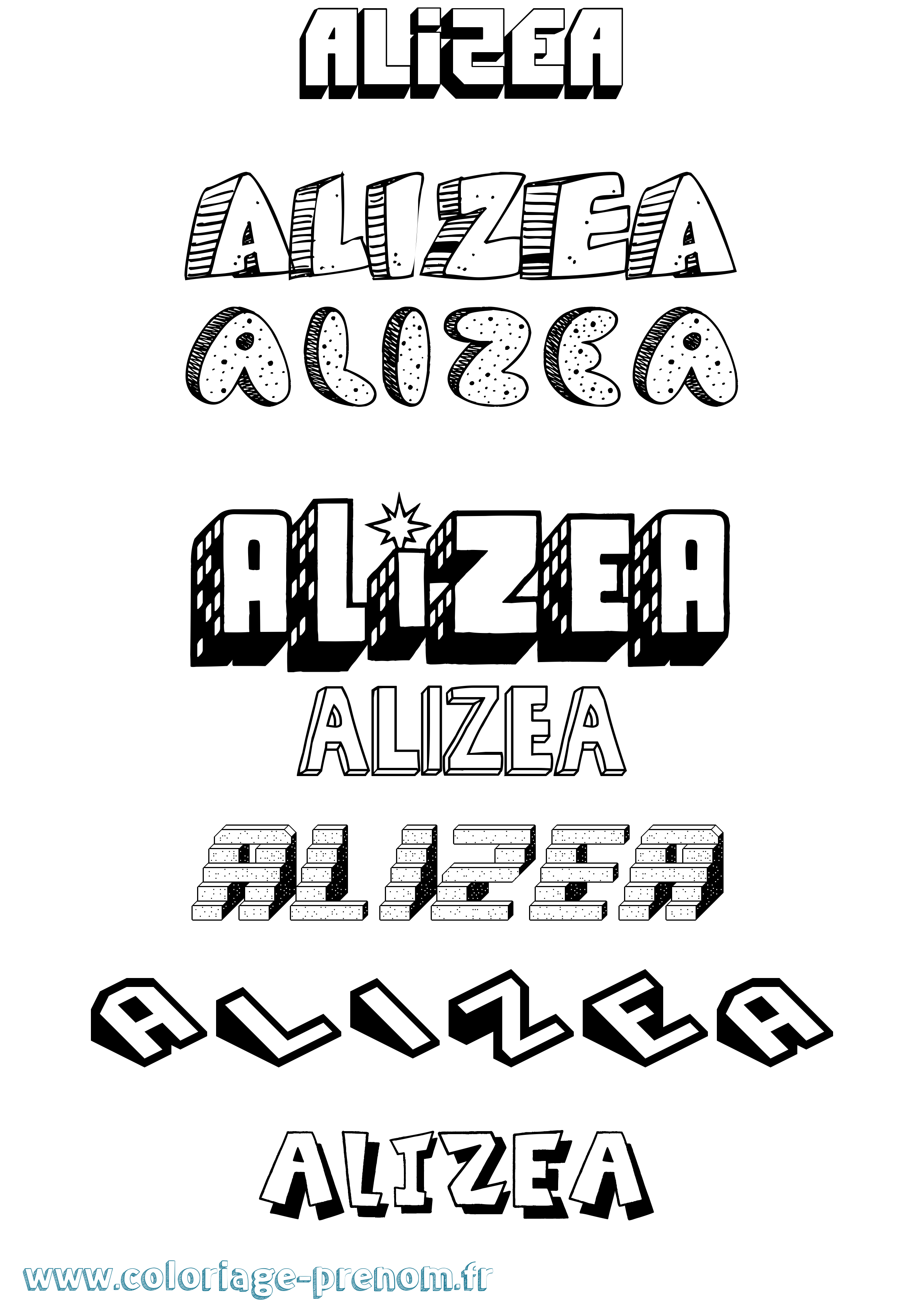 Coloriage prénom Alizea Effet 3D