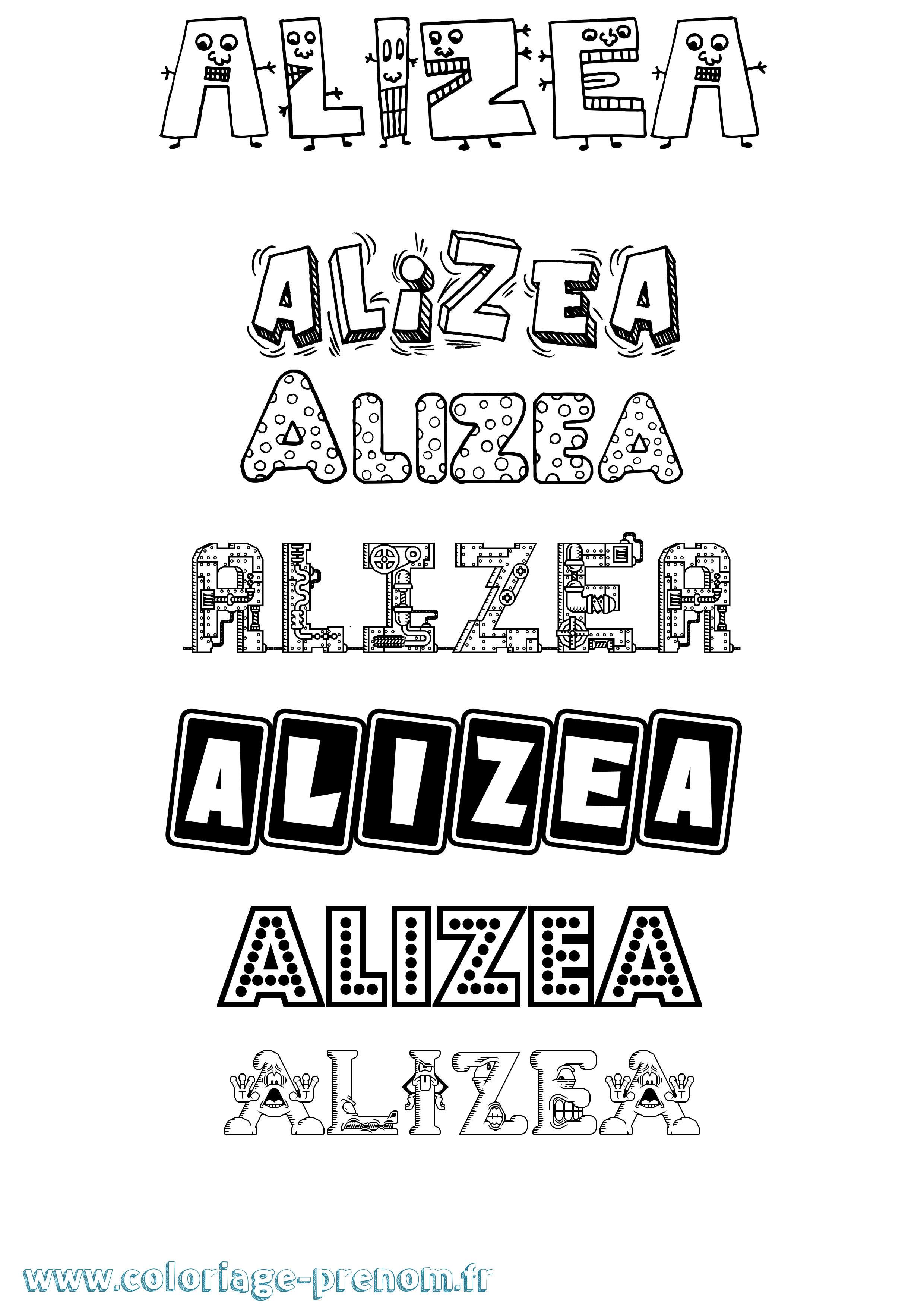 Coloriage prénom Alizea Fun