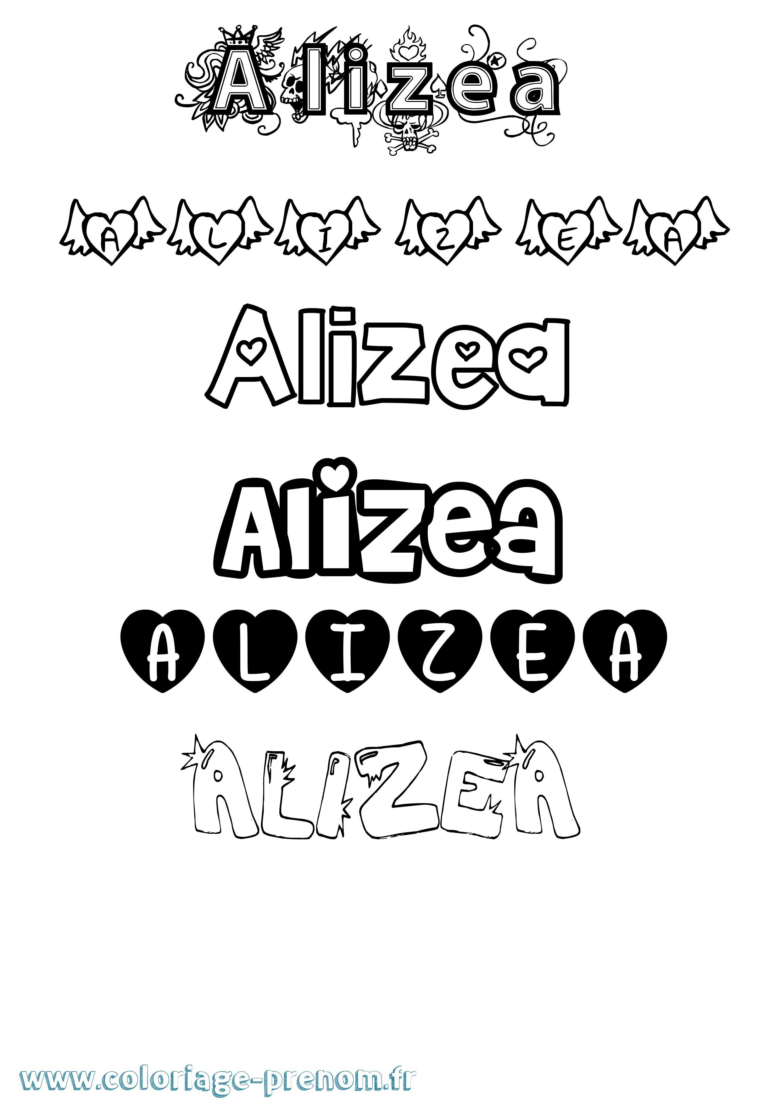 Coloriage prénom Alizea Girly