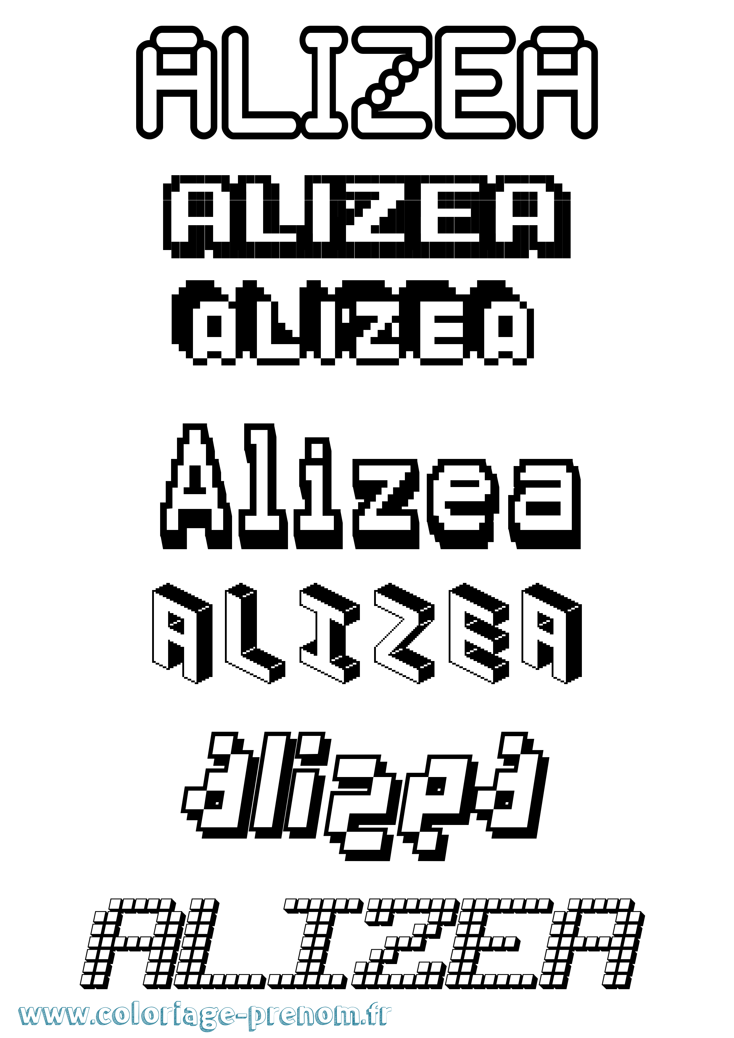 Coloriage prénom Alizea Pixel