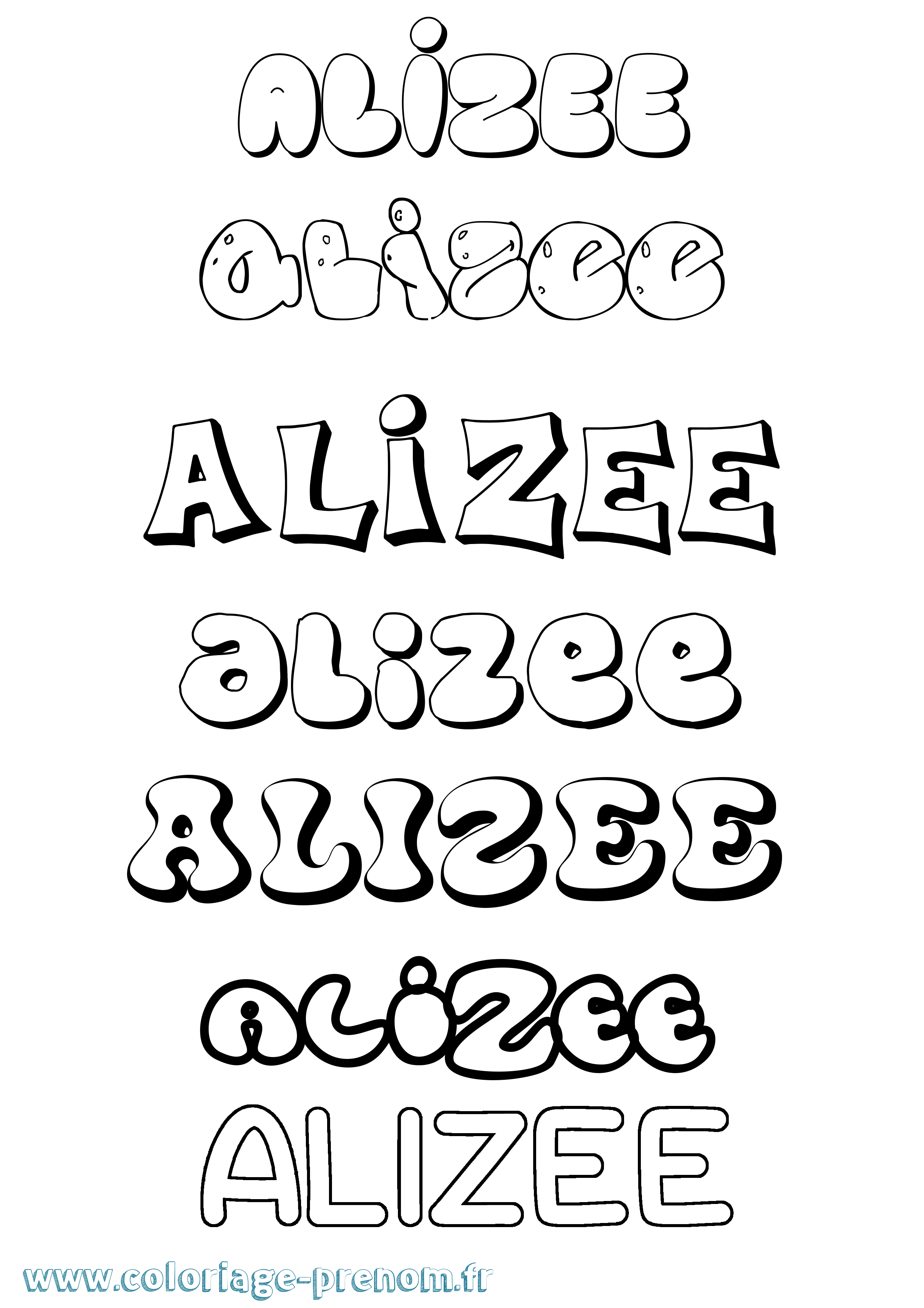 Coloriage prénom Alizee Bubble