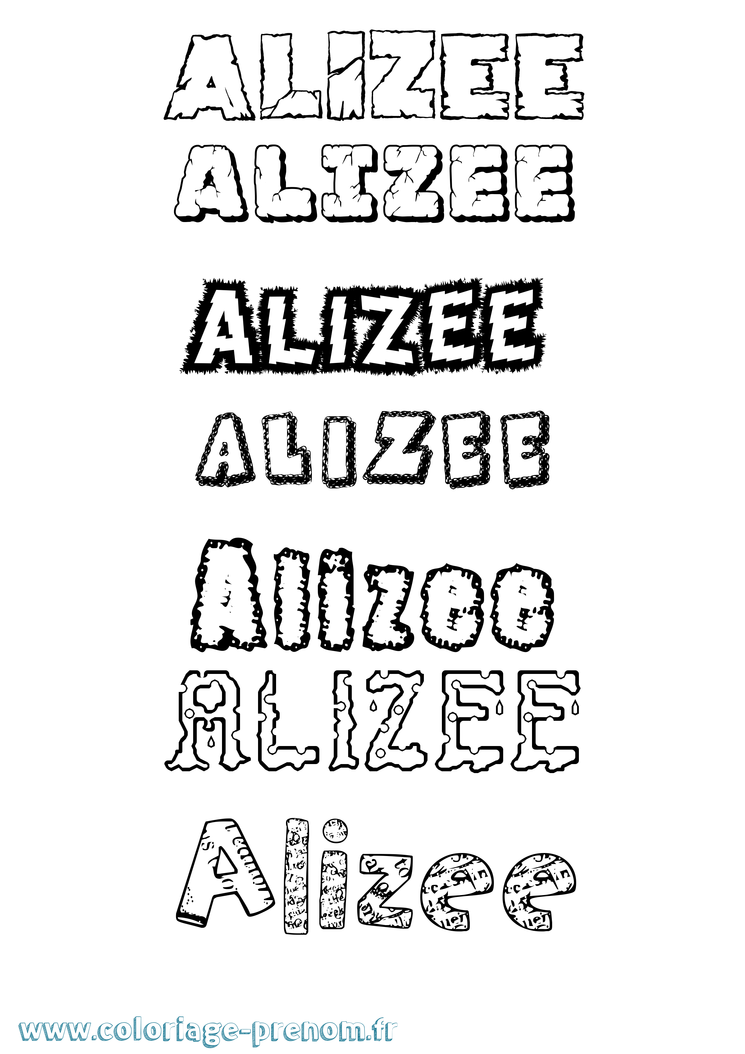 Coloriage prénom Alizee Destructuré
