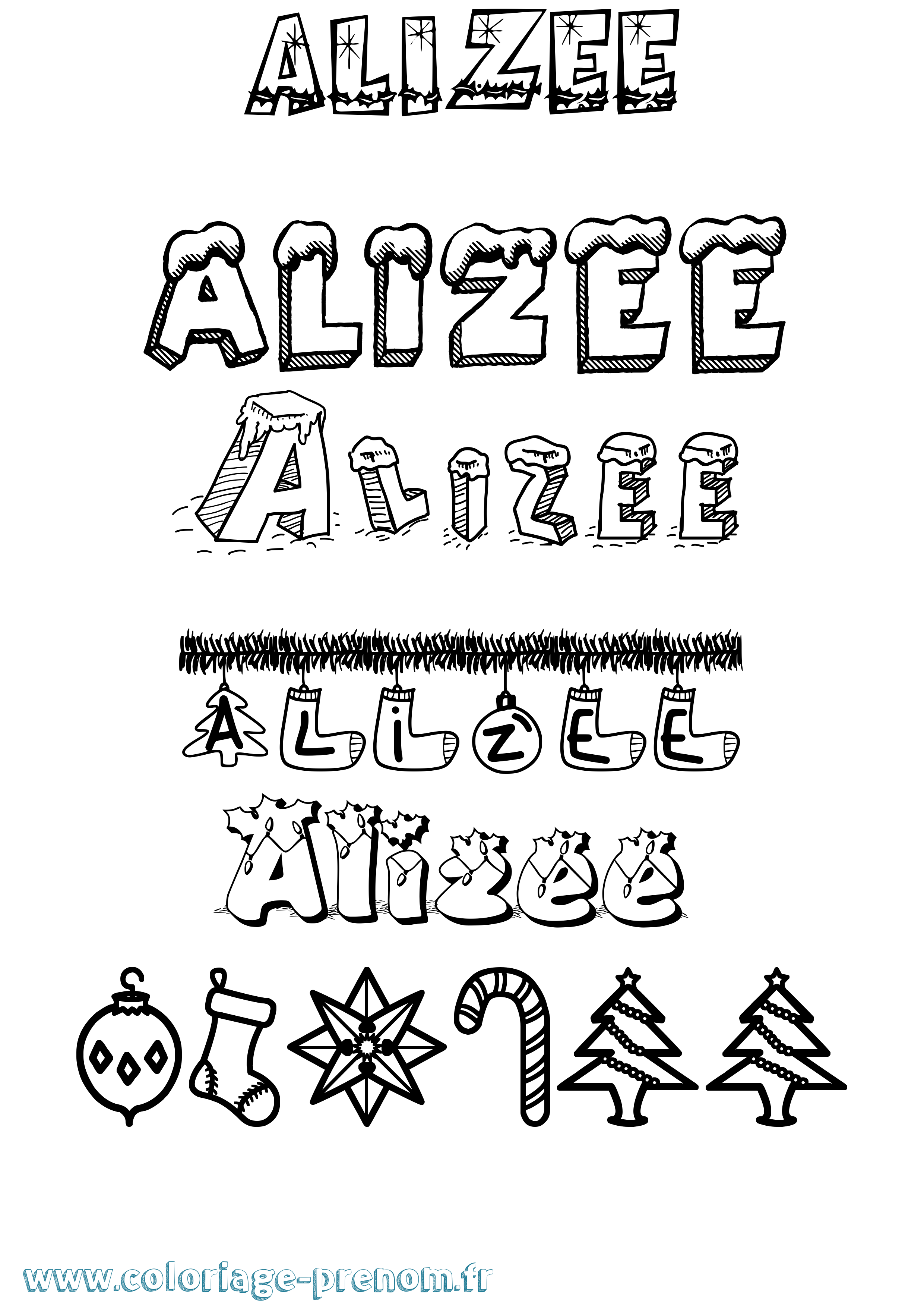 Coloriage prénom Alizee Noël
