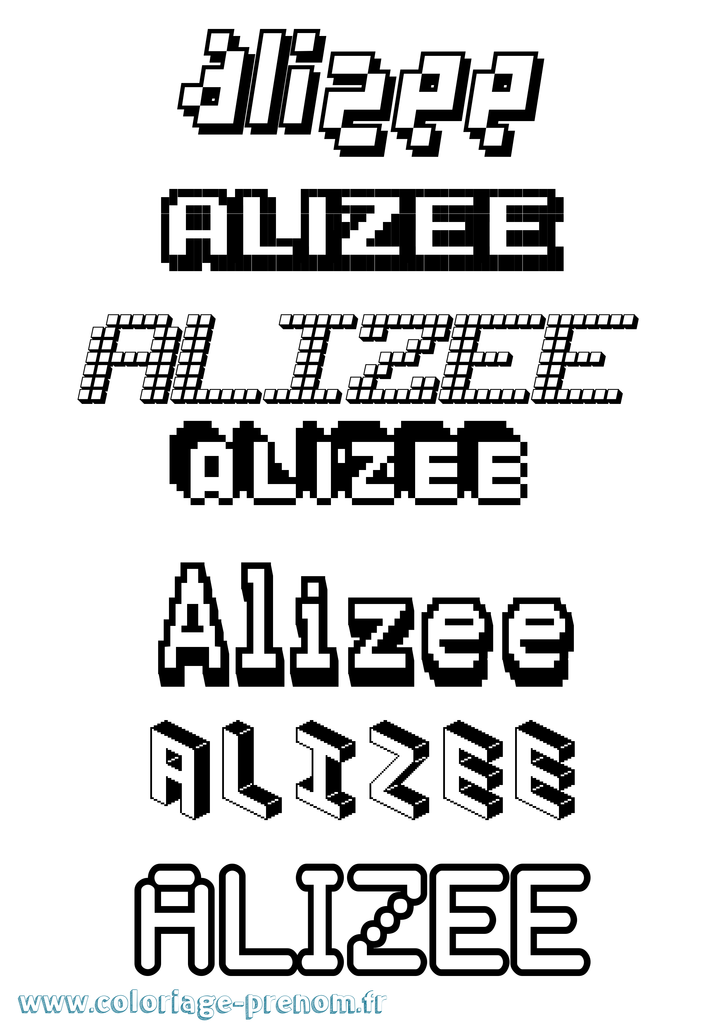 Coloriage prénom Alizee Pixel
