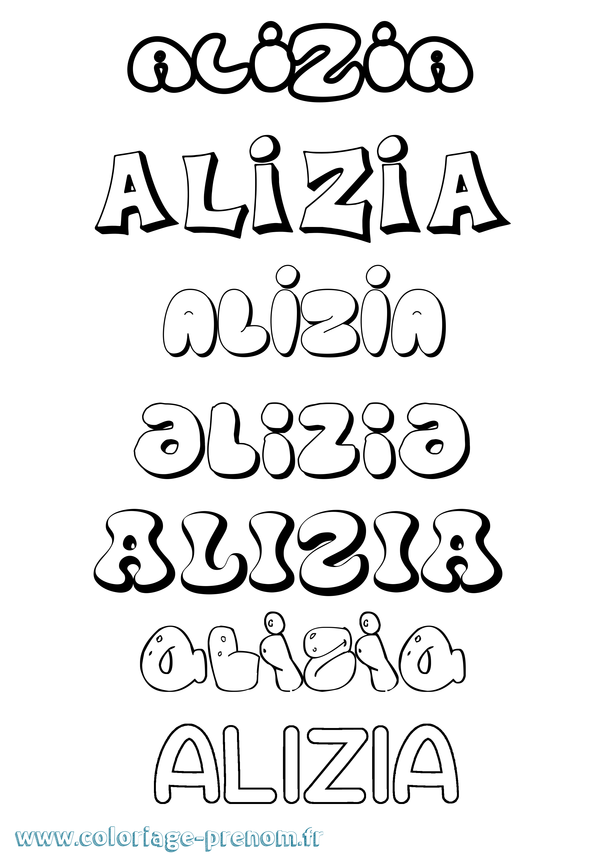 Coloriage prénom Alizia Bubble