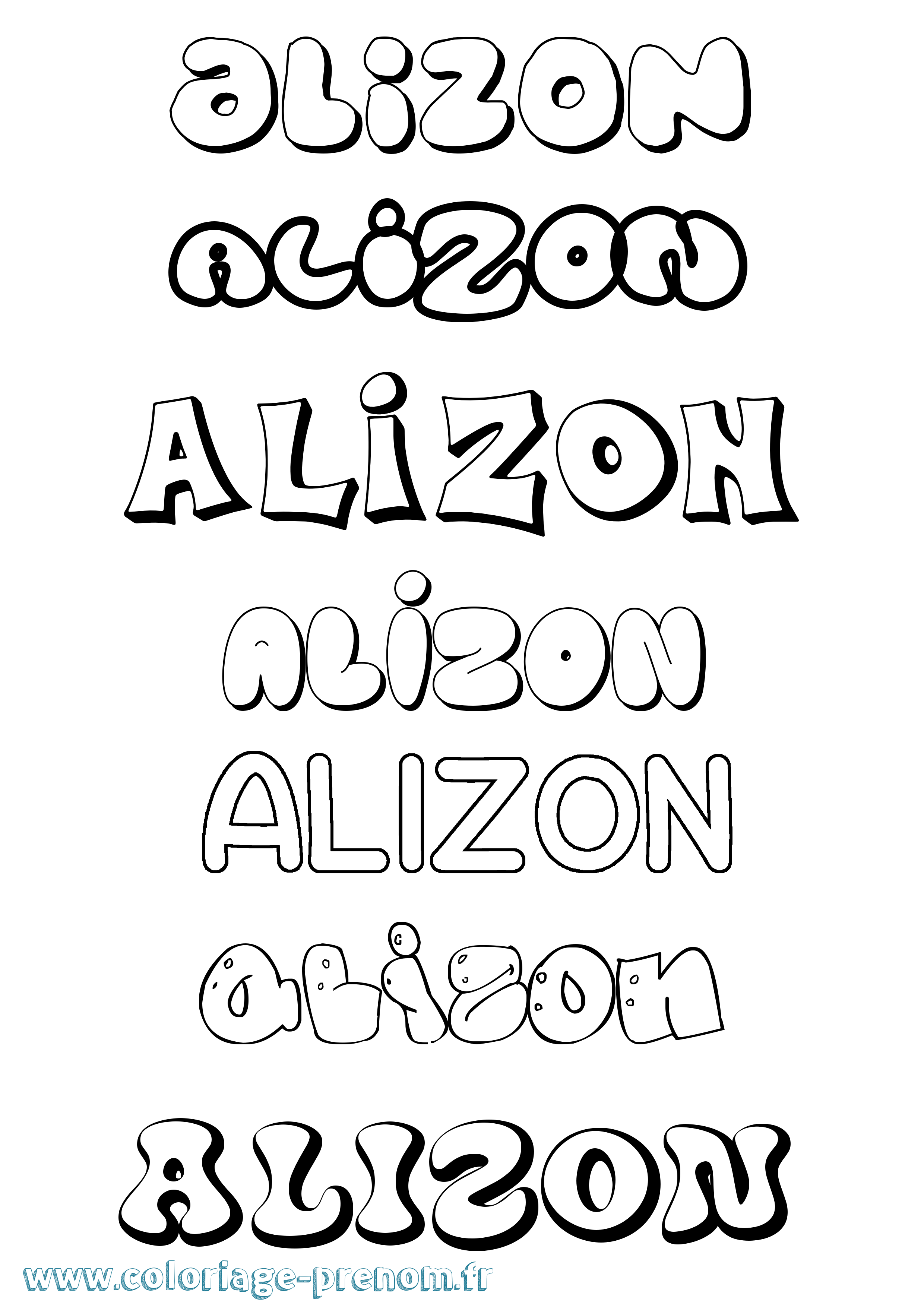 Coloriage prénom Alizon Bubble