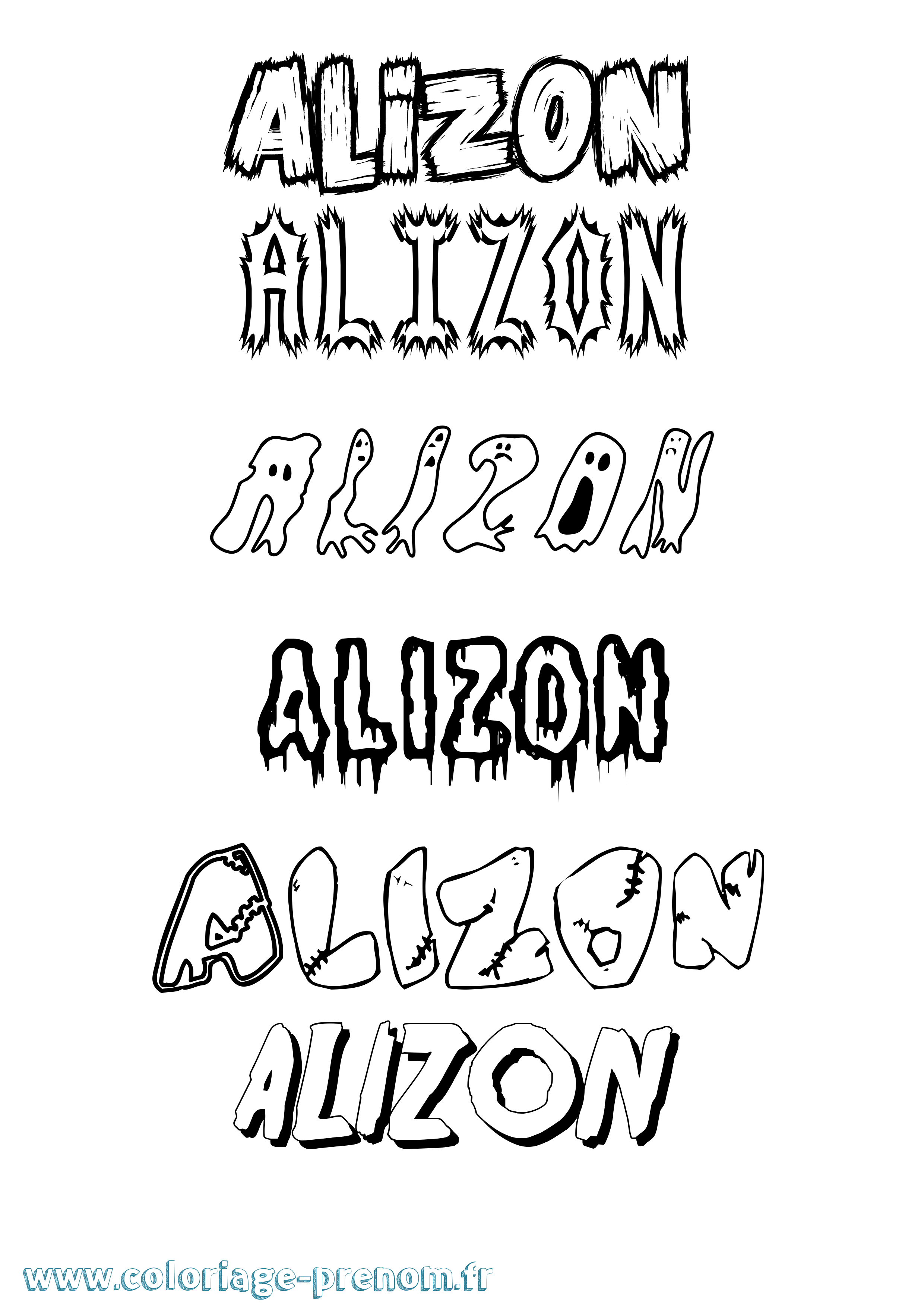 Coloriage prénom Alizon Frisson